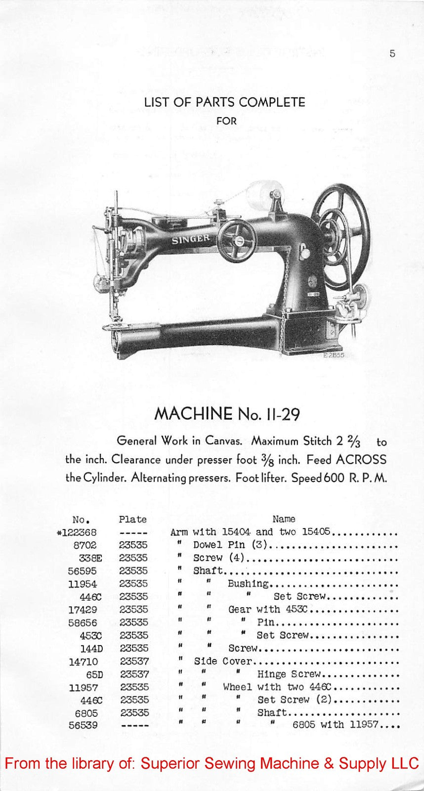 SINGER 11-29 Sewing Machine Parts List Manual 1940 - WIRE BOUND - TOUGH COVERS