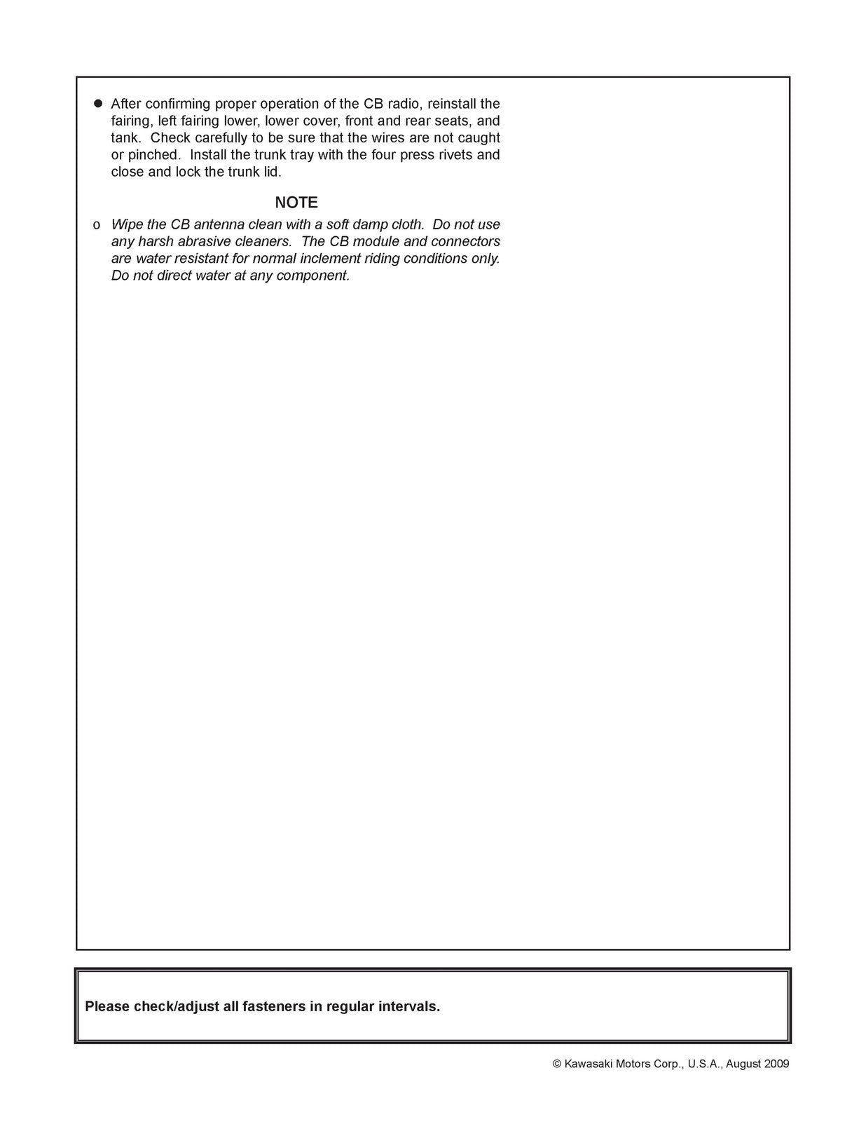 KAWASAKI Vulcan 1700 Voyager CB K10400-037 Installation Instructions Manual
