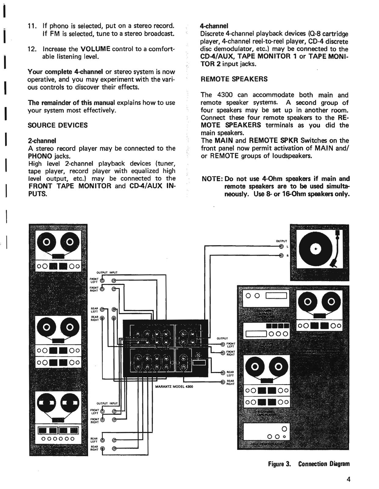 MARANTZ 4300 Stereo 2 Quadradial 4 Receiver Owners Manual - WIRE BOUND - COVERS