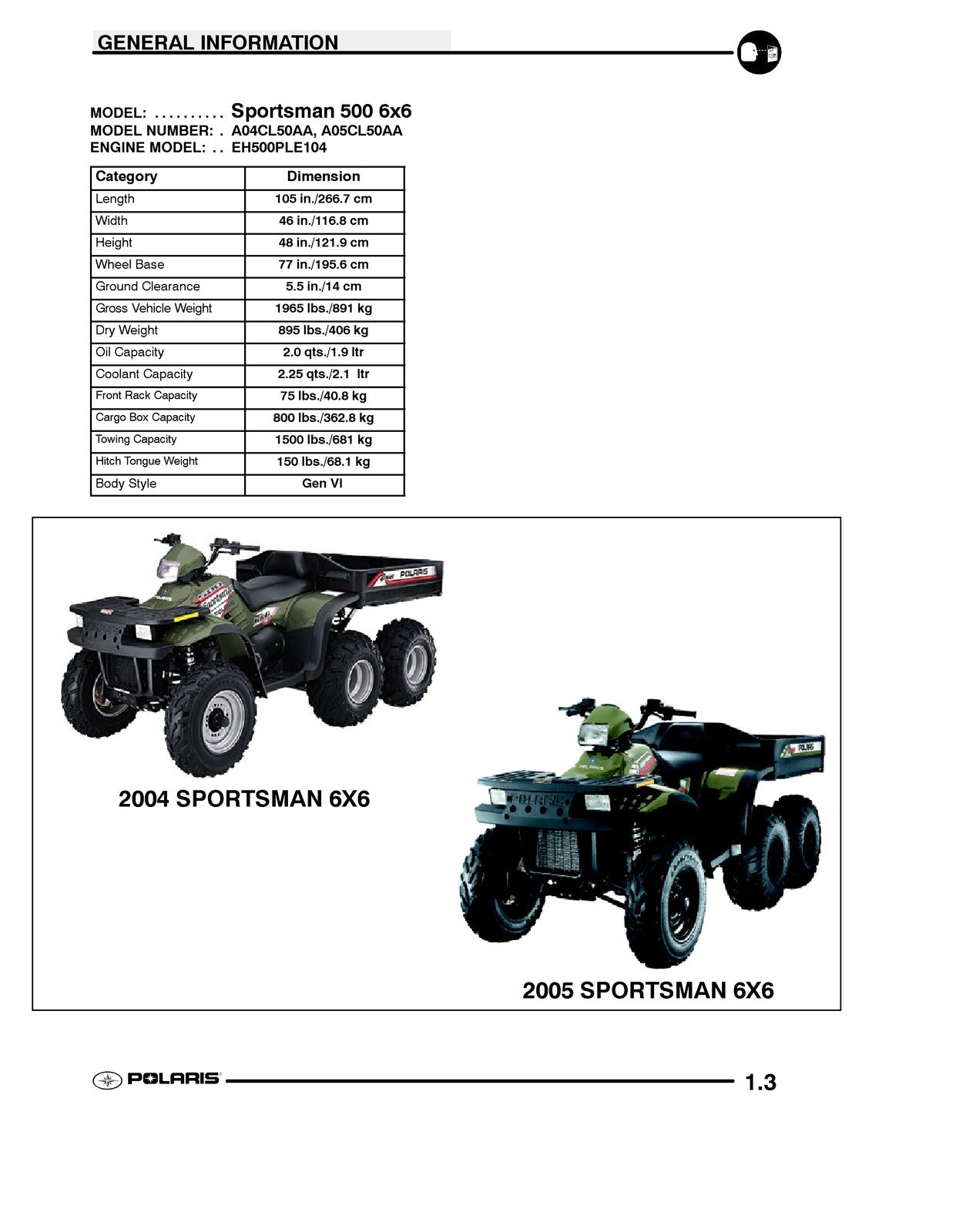POLARIS Sportsman 6X6 Service Manual 2004-2005 - BOUND - COVERS - XL FOLDOUTS