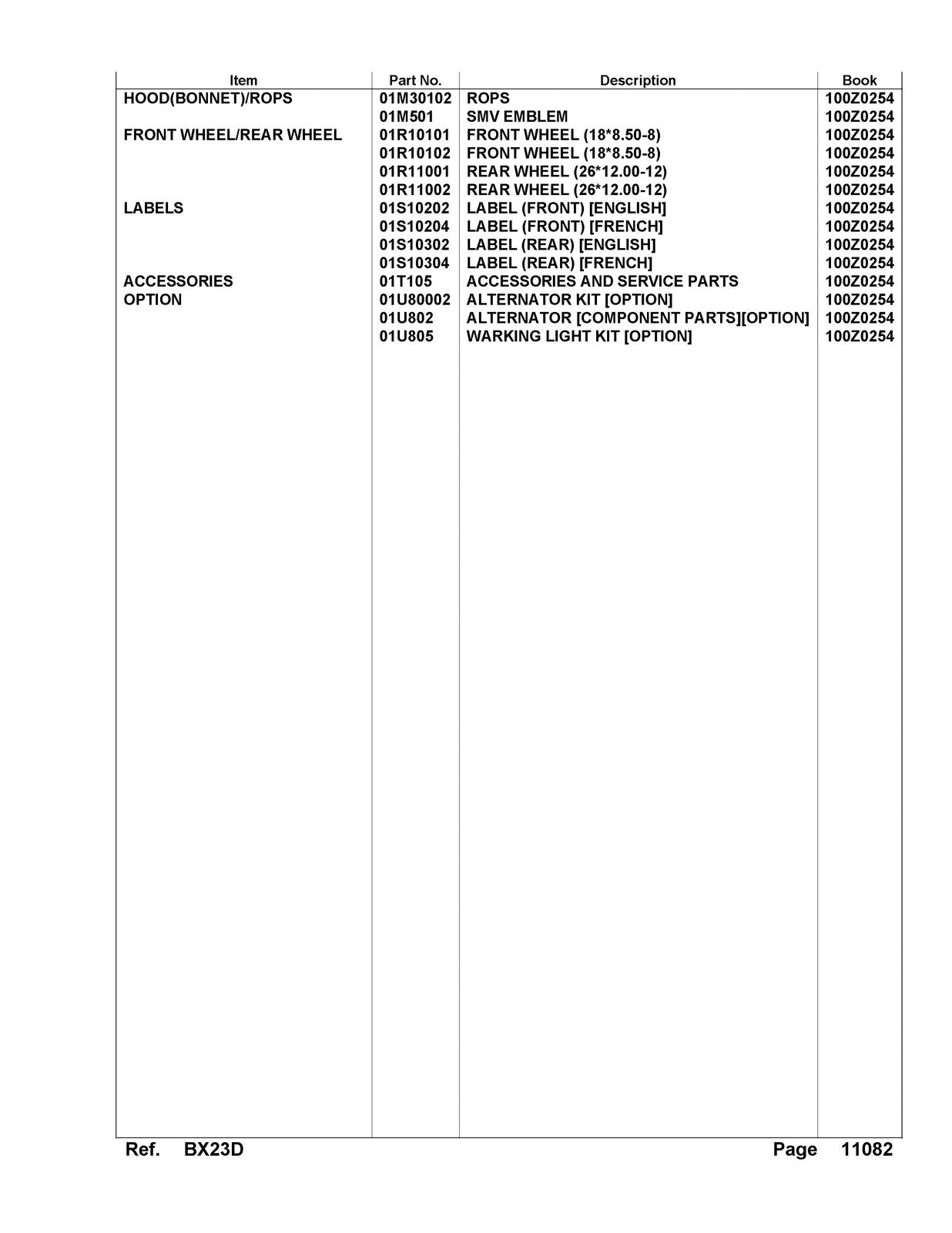 KUBOTA BX23D Tractor Illustrated Parts List Manual - WIRE BOUND - TOUGH COVERS