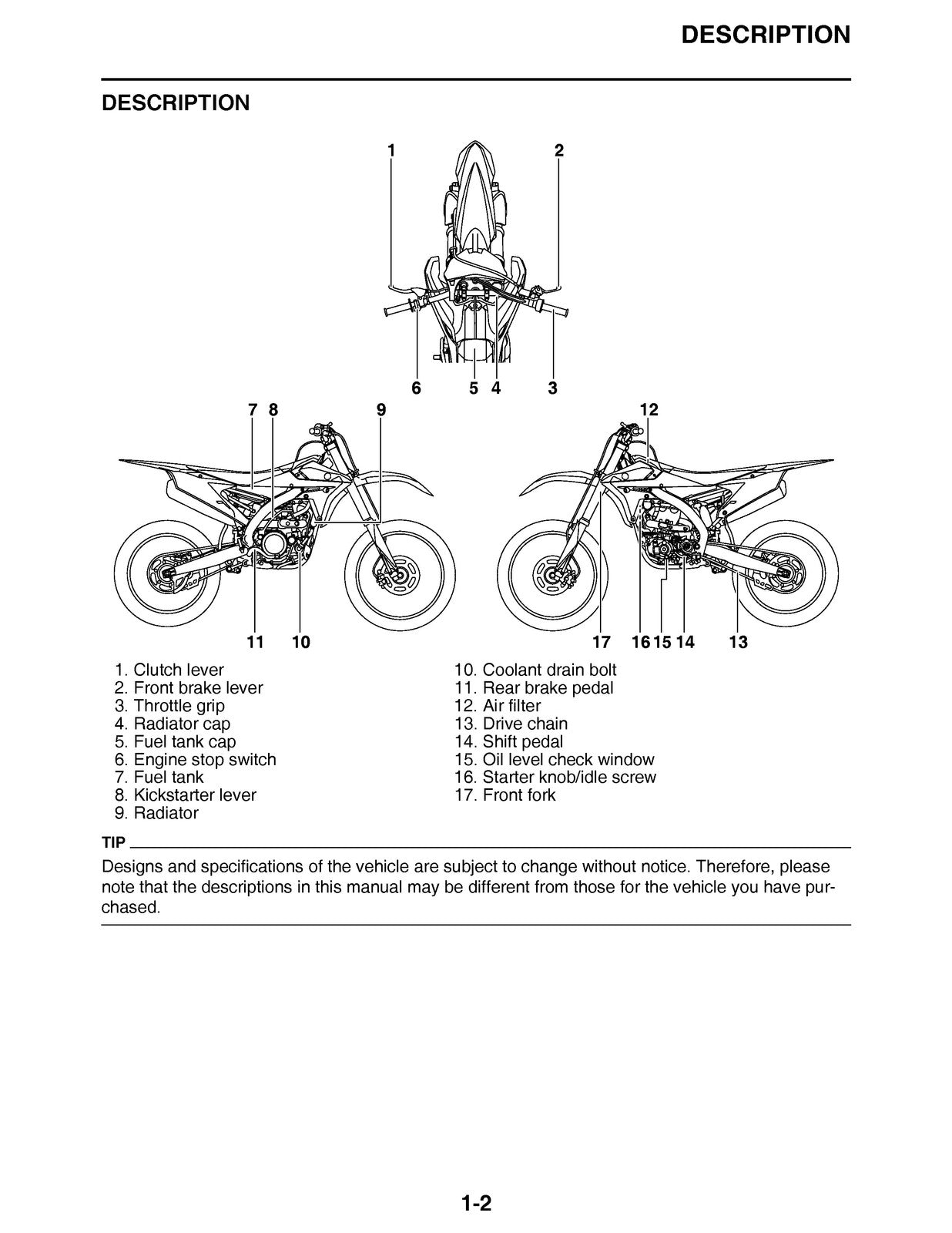 YAMAHA YZ250F Owners Service Manual 2017 - BOUND - COVERS - XL FOLDOUT PAGES