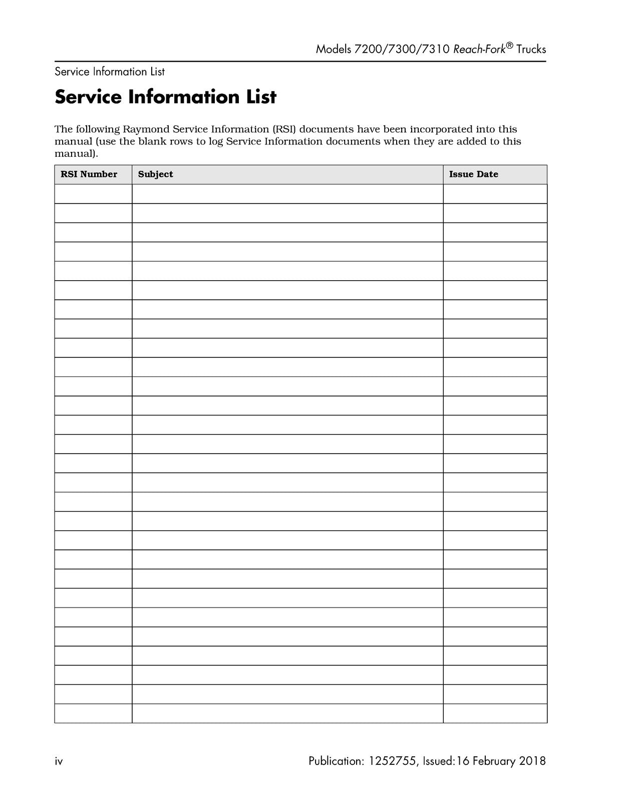 RAYMOND 7200 7300 7310 Reach-Fork Truck Maintenance Manual 2018, FOLDOUTS