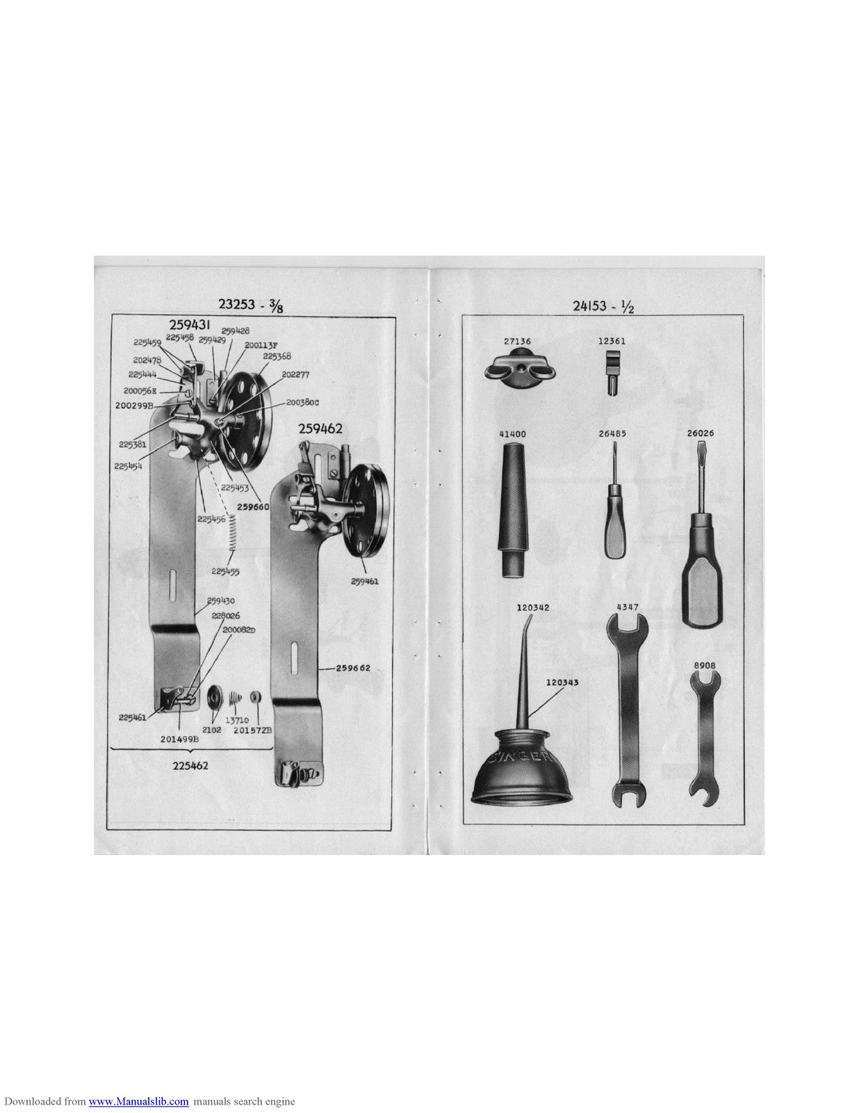 SINGER 16-188 Sewing Machine Parts List Manual 1958 - WIRE BOUND - TOUGH COVERS