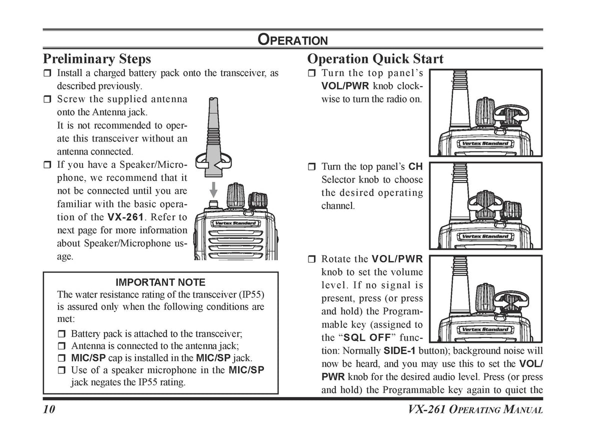 VERTEX STANDARD VX-261 Two-Way Radio Operating Manual - WIRE BOUND - COVERS
