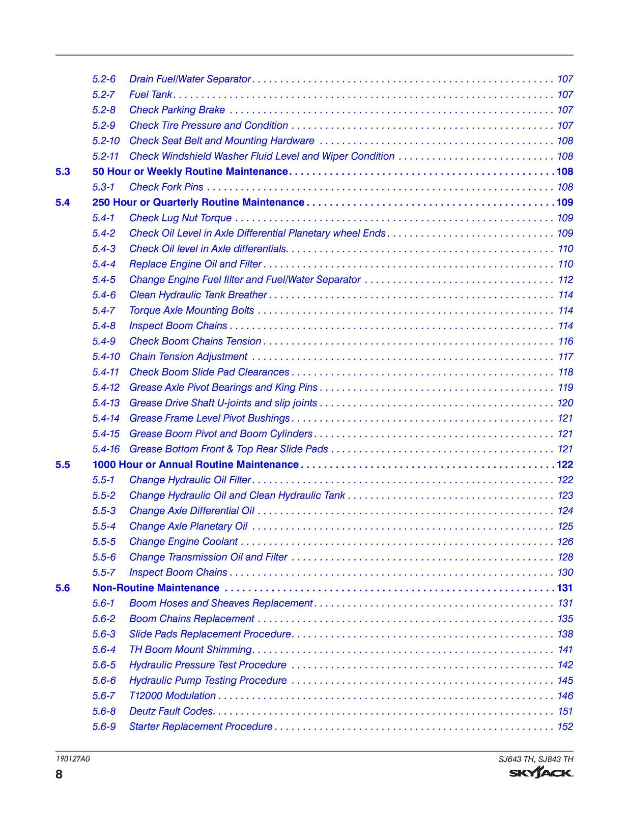 SKYJACK SJ643 TH SJ843 TH Telehandler Service Manual 2026 SN 87110001 Up