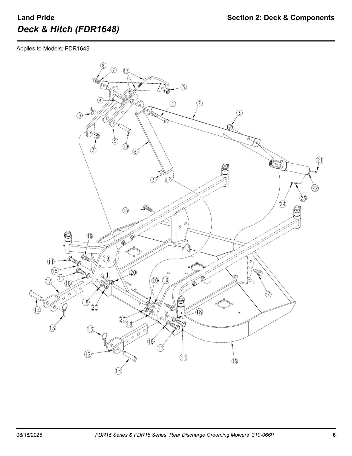 LAND PRIDE FDR15 FDR16 Series Grooming Mowers Parts Manual 2025 - WIRE BOUND