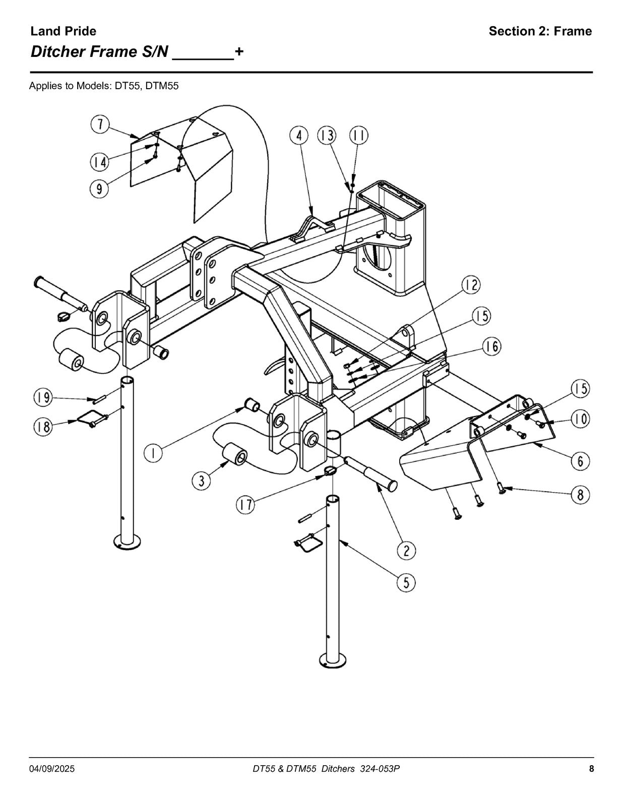 LAND PRIDE DT55 Series Ditchers Parts Manual 2025 - WIRE BOUND - TOUGH COVERS