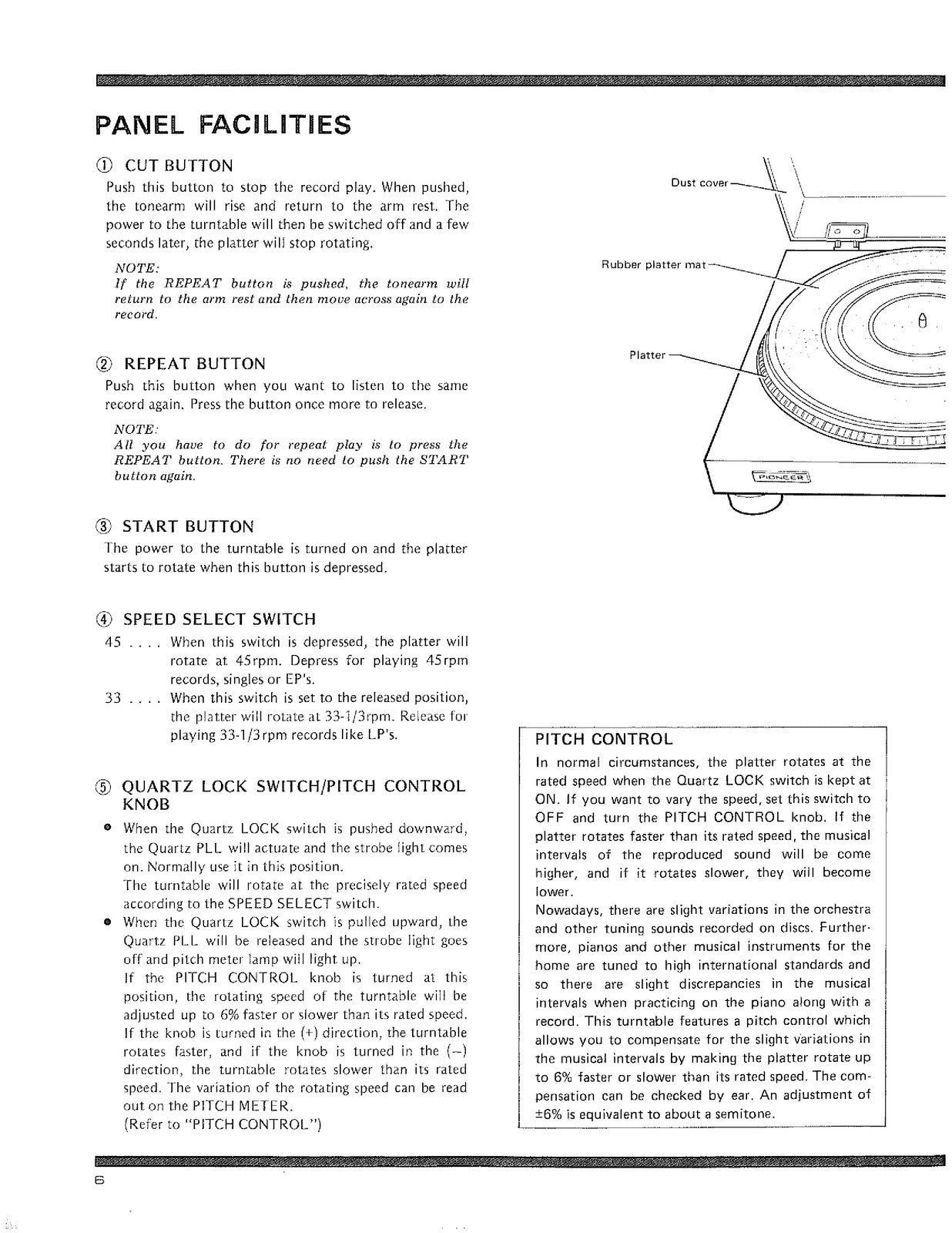 PIONEER PL-560 Turntable User Manual - STEEL WIRE BOUND - PROTECTIVE COVERS