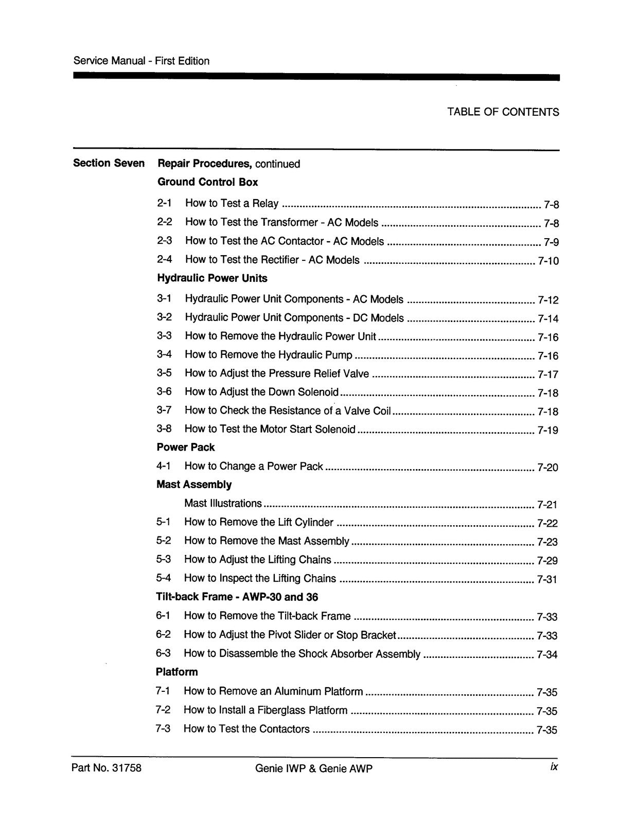 GENIE AWP IWP Aerial Work Platform Service Manual - WIRE BOUND - TOUGH COVERS