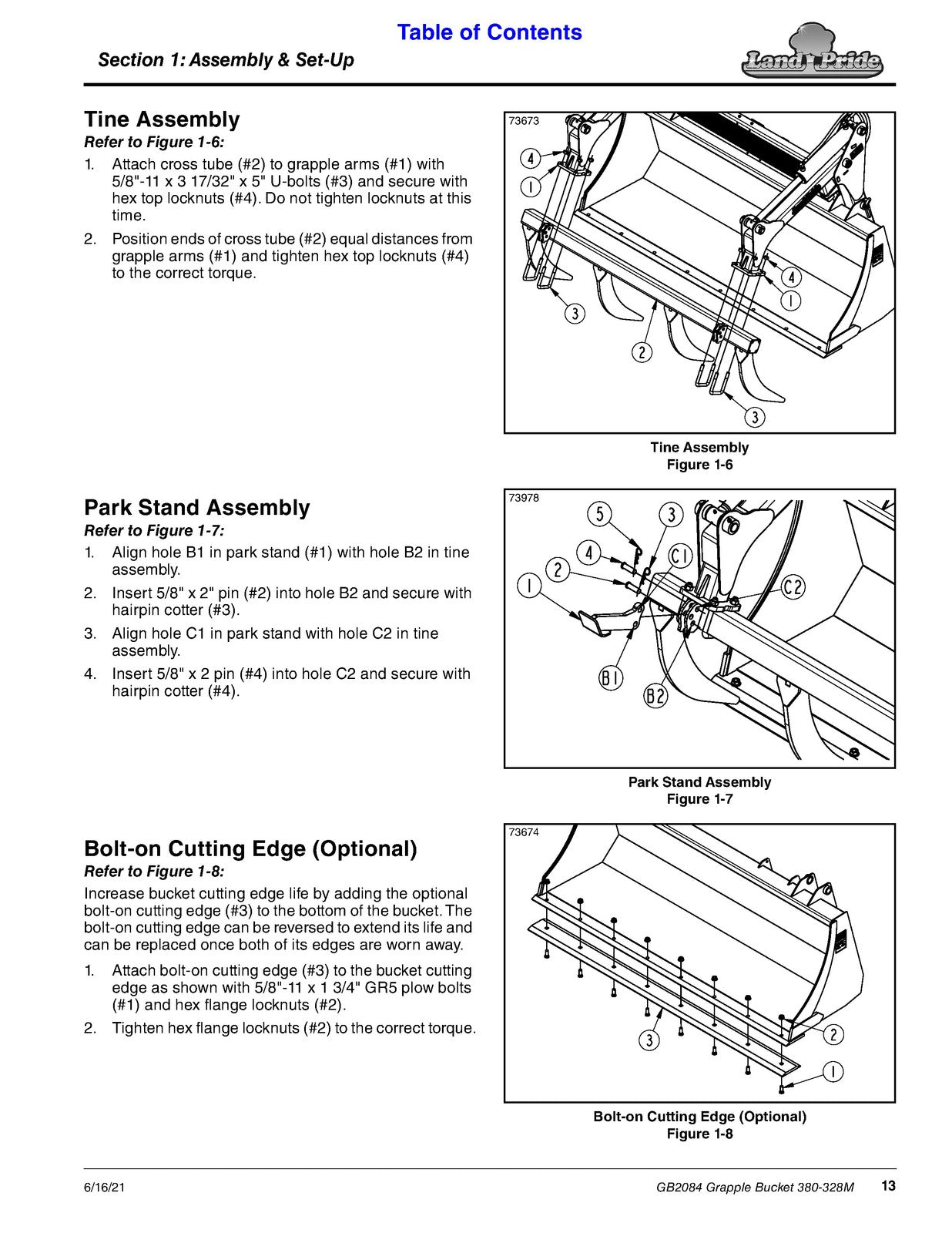 LAND PRIDE GB20 Series Grapple Bucket Operators Manual - WIRE BOUND - COVERS