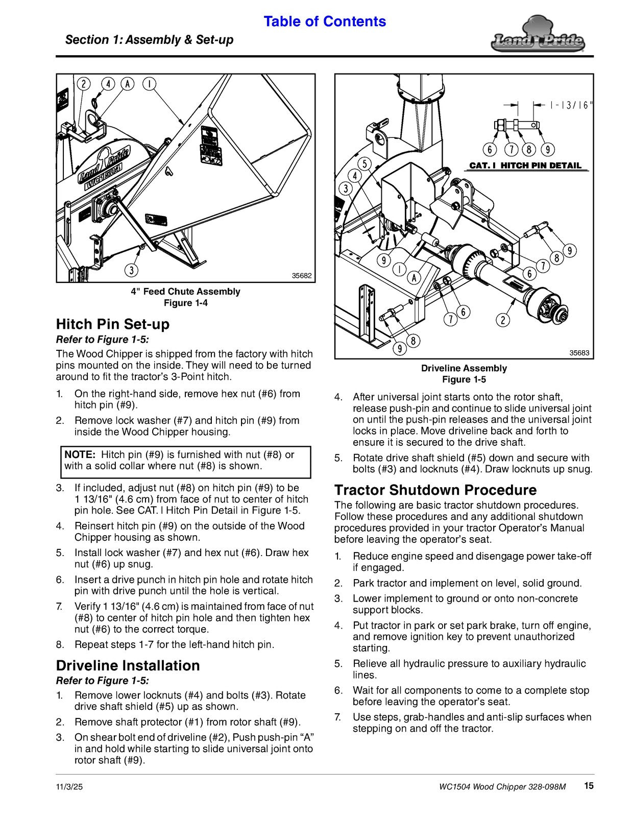 LAND PRIDE WC1504 Wood Chippers Operators Manual - WIRE BOUND - TOUGH COVERS