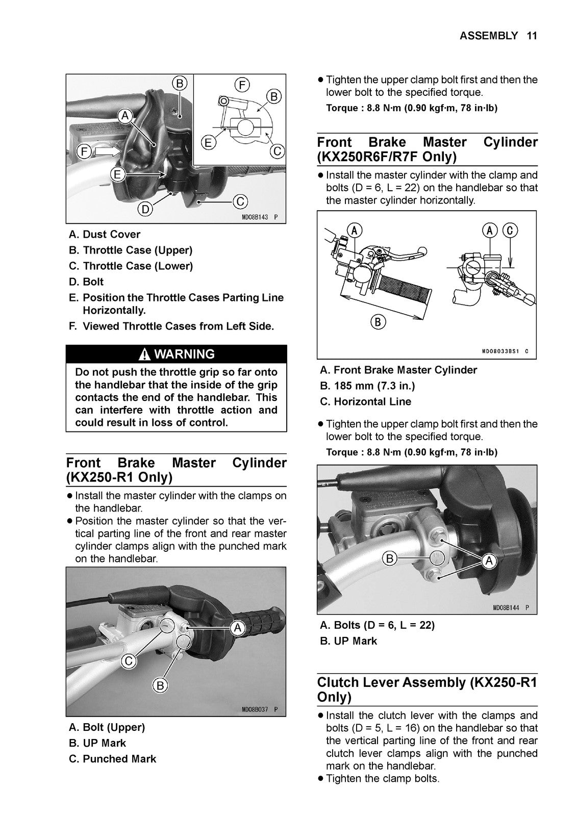KAWASAKI KX250 Motorcycle Assembly  Preparation Manual - WIRE BOUND - COVERS
