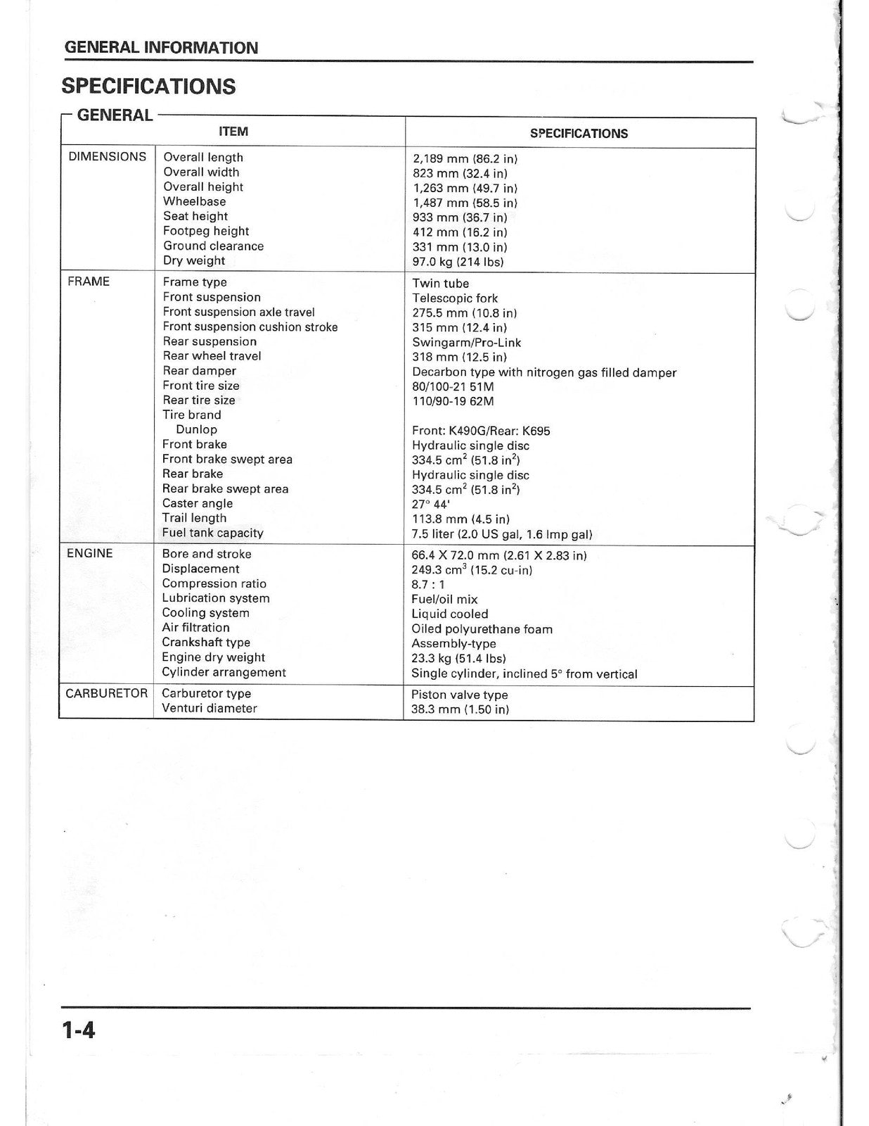 HONDA CR250R Motorcycle Service Manual 2000-2001 - WIRE BOUND - TOUGH COVERS
