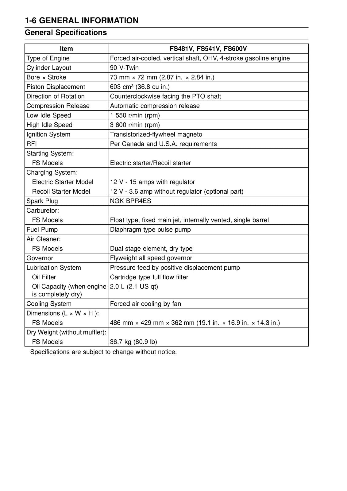 KAWASAKI FS481V FS541V FS600V V-Twin Gasoline Engine Service Manual - WIRE BOUND