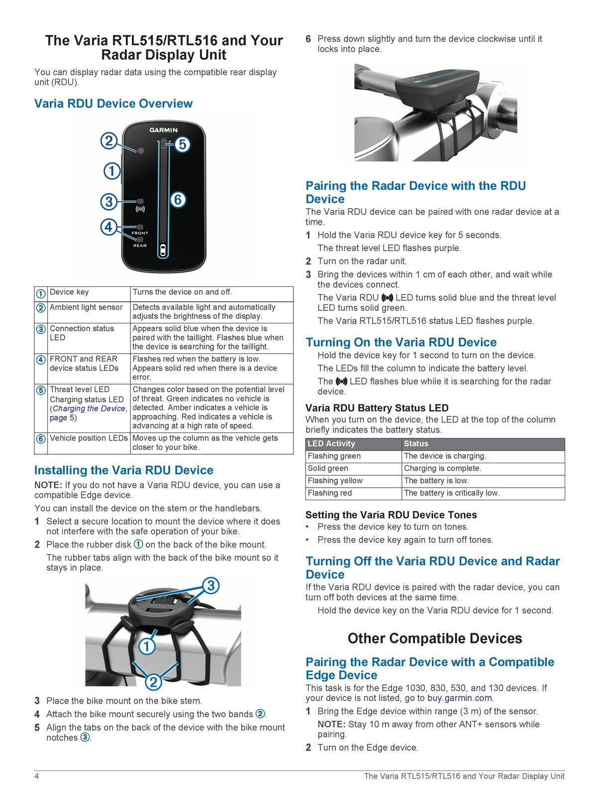GARMIN Varia RTL515 RTL516 Rearview Radar Owners Manual 2020 - WIRE BOUND