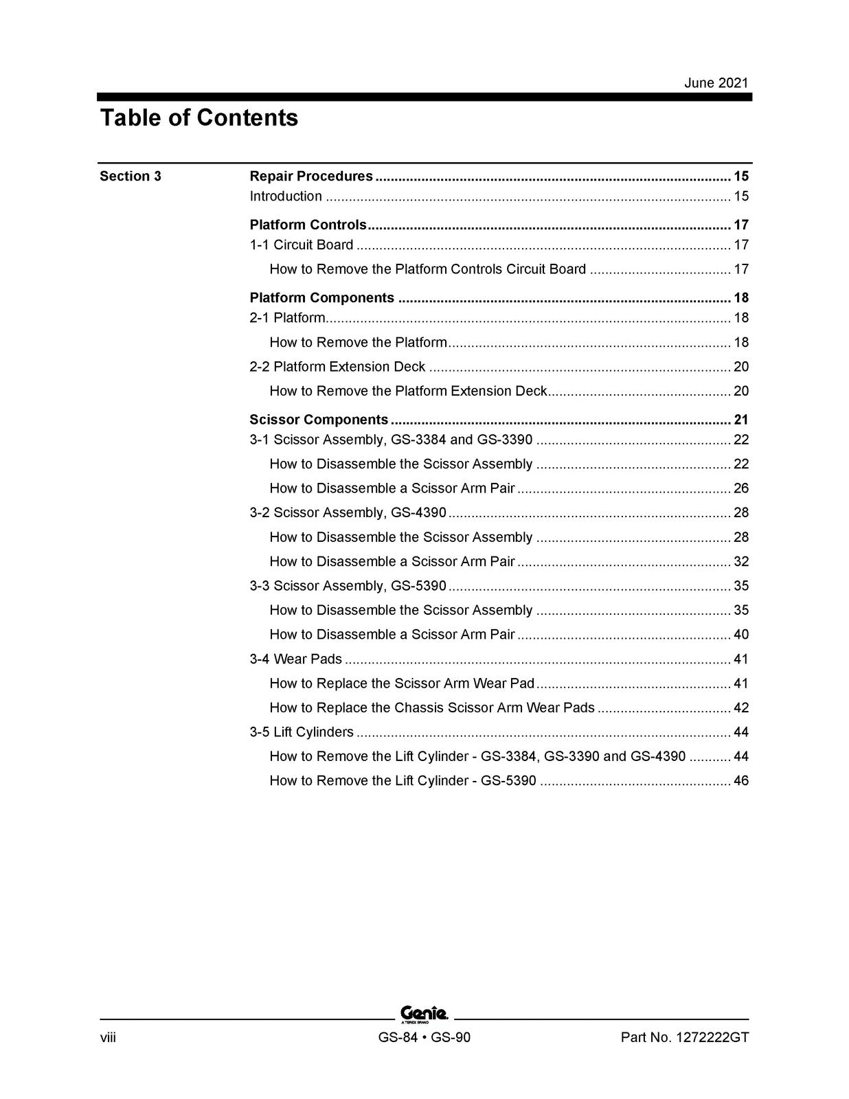GENIE GS-3384 GS-3390 GS-4390 GS-5390 Service And Repair Manual 2021, FOLDOUTS