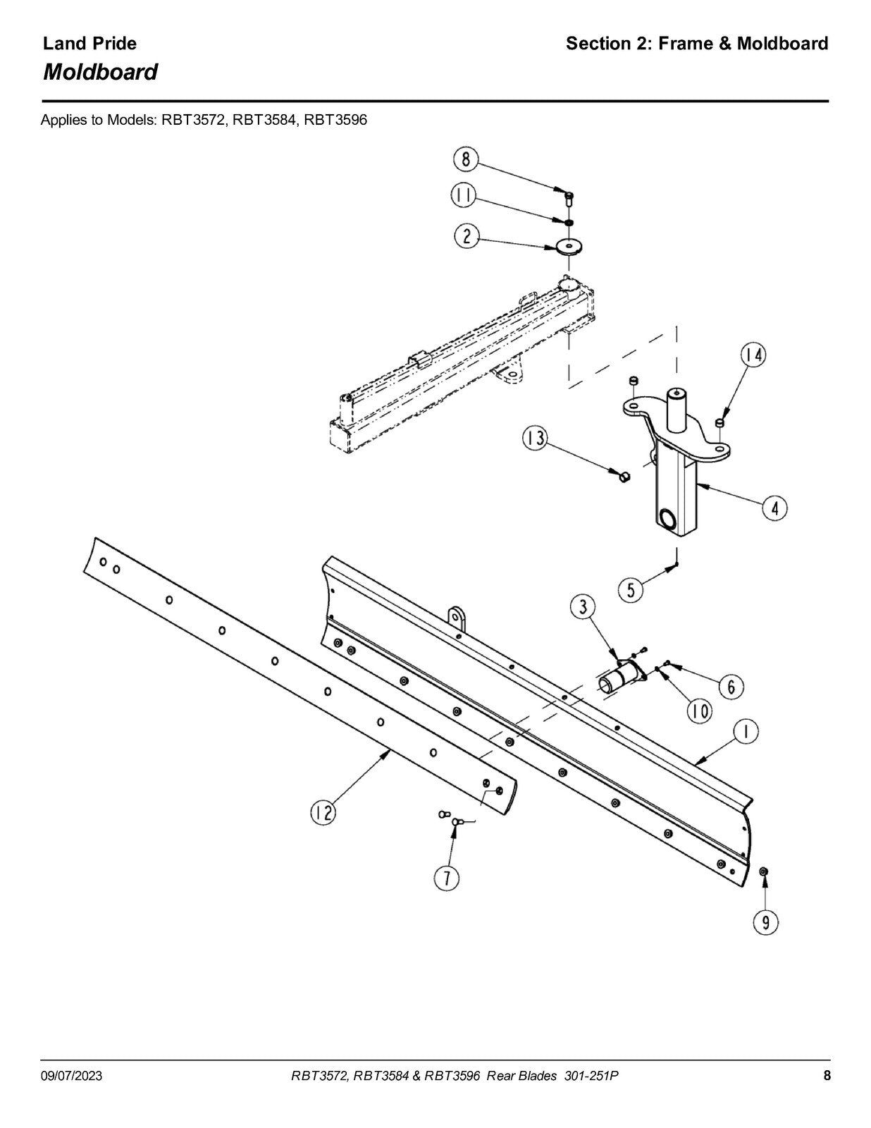 LAND PRIDE RBT35 Series Rear Blades Parts Manual 2023 - WIRE BOUND - COVERS