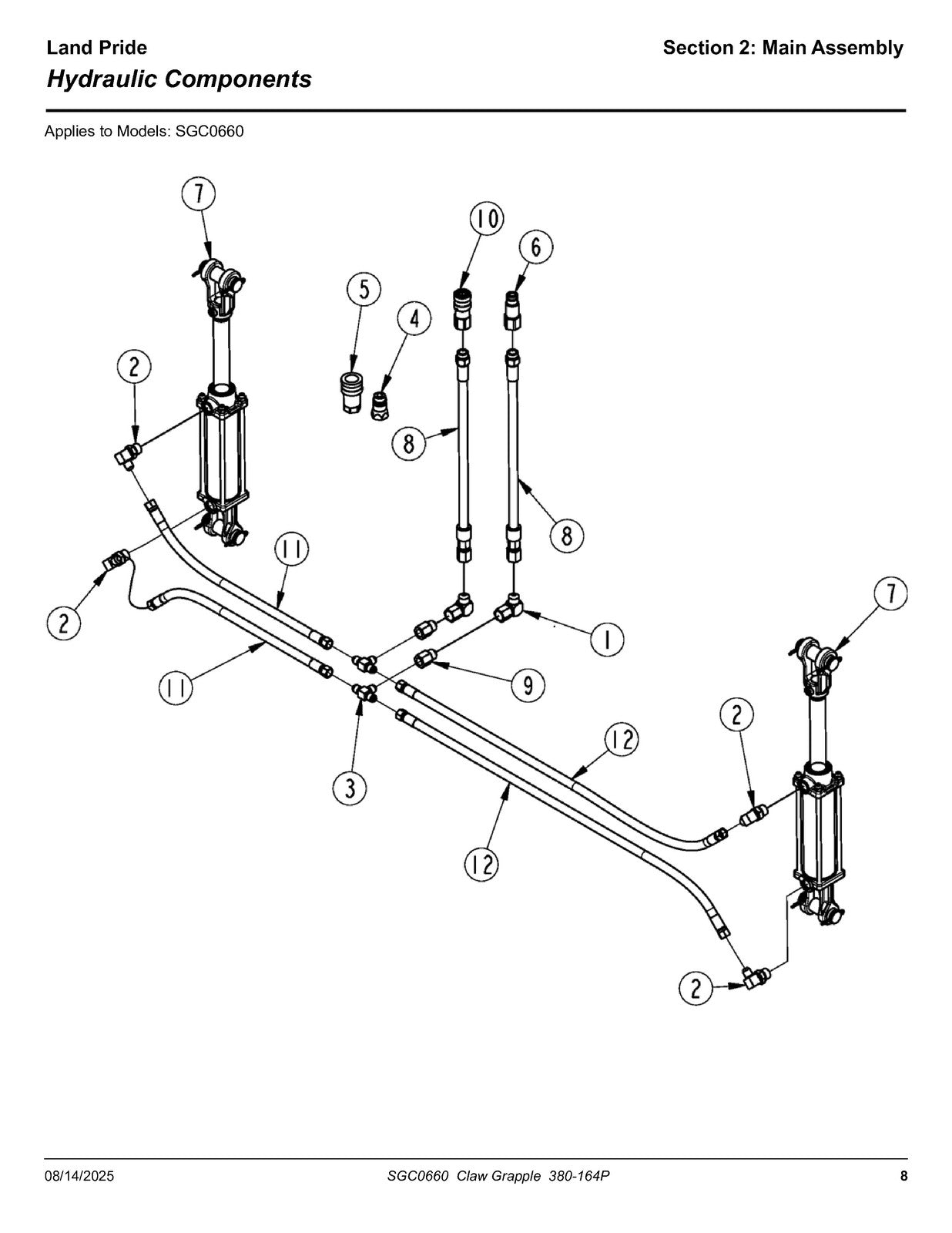 LAND PRIDE SGC06 Series Claw Grapples Parts Manual 2025 - WIRE BOUND - COVERS