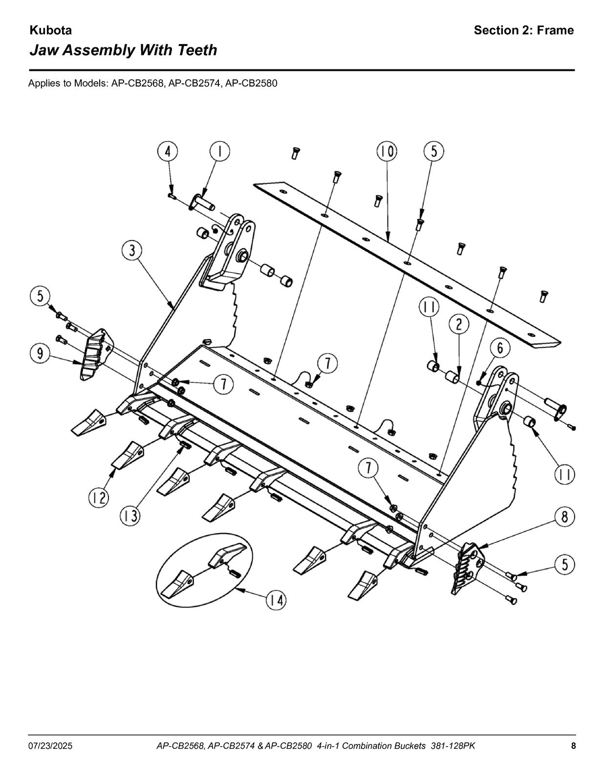 LAND PRIDE CB25 Series Combination Buckets Parts Manual 2025 - WIRE BOUND