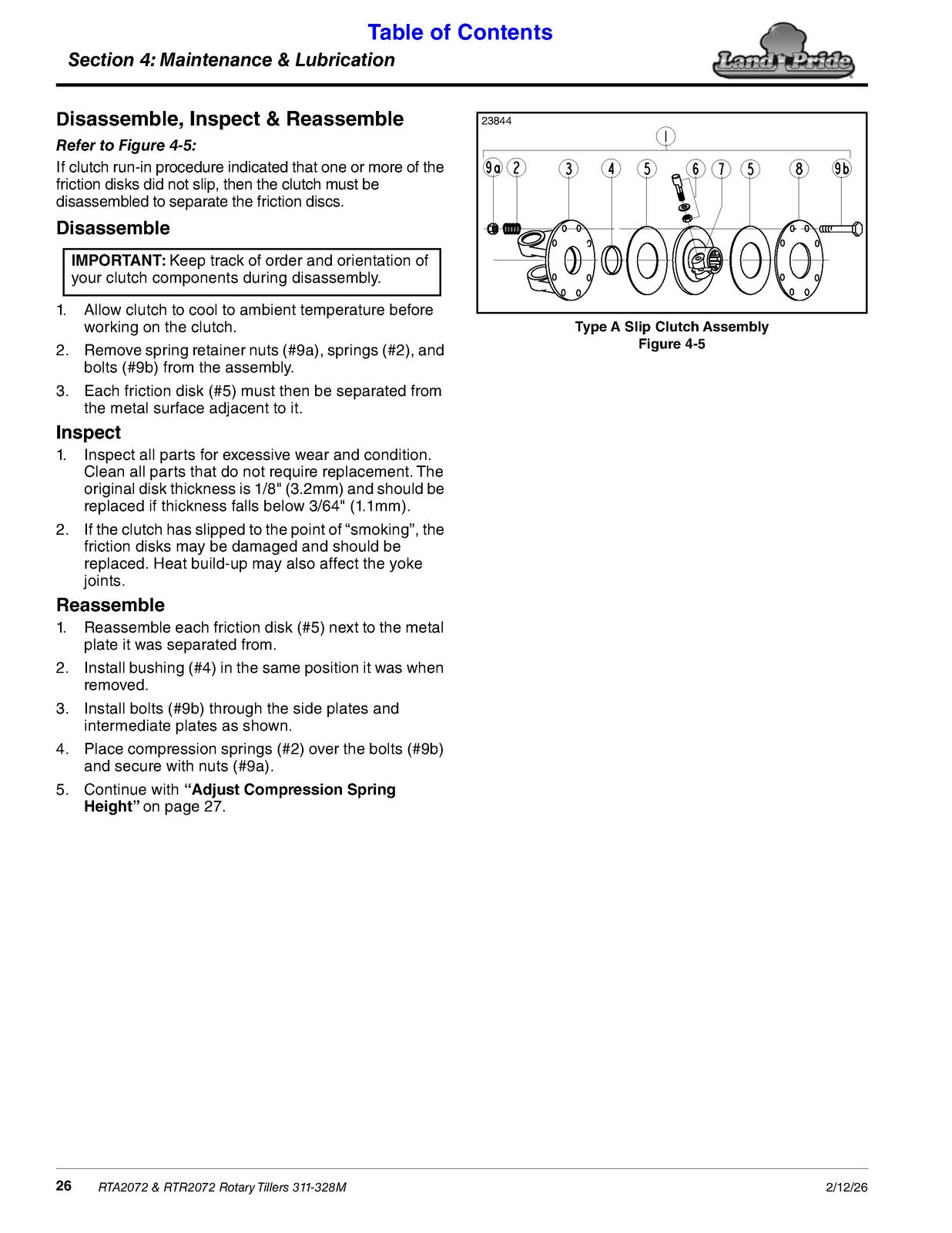 LAND PRIDE RTA2072 Forward Rotation Rotary Tillers Operators Manual - WIRE BOUND