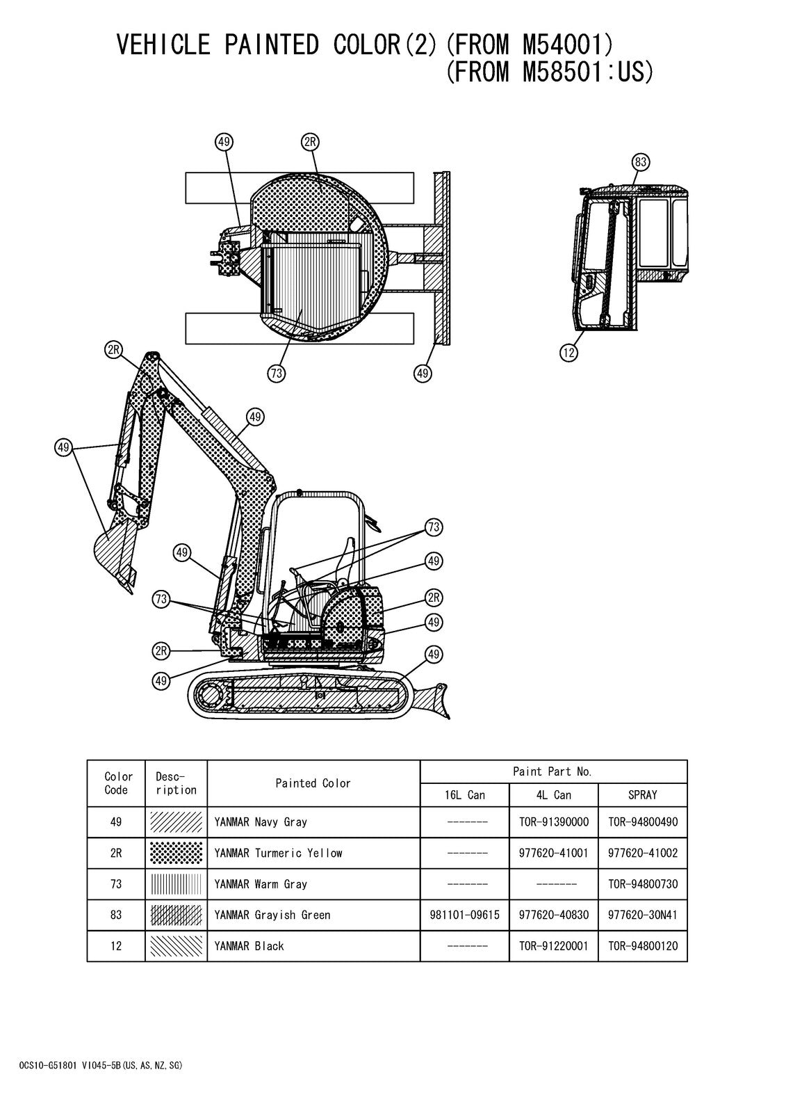 YANMAR VIO45-5 VIO45-5B Excavator Parts Manual 2017 - WIRE BOUND - TOUGH COVERS