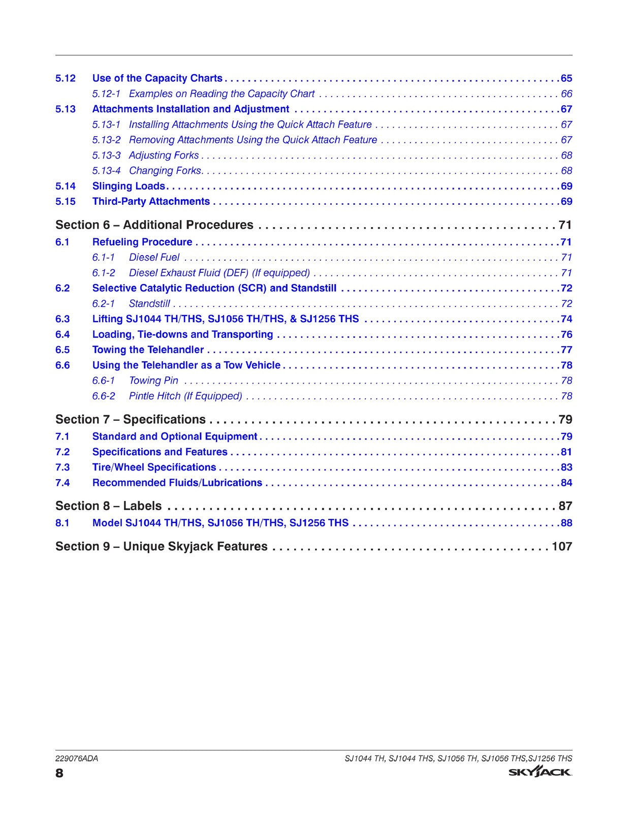 SKYJACK SJ1044 TH SJ1056 TH SJ1256 THS Telehandler Operating Manual 2021 - BOUND