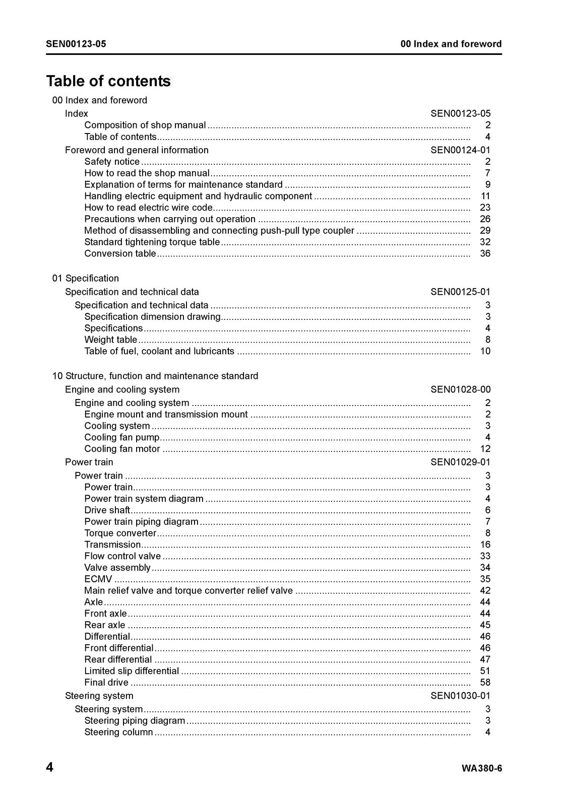 KOMATSU WA380-6 Wheel Loader Shop Manual SN 65001 Up - WIRE BOUND - TOUGH COVERS