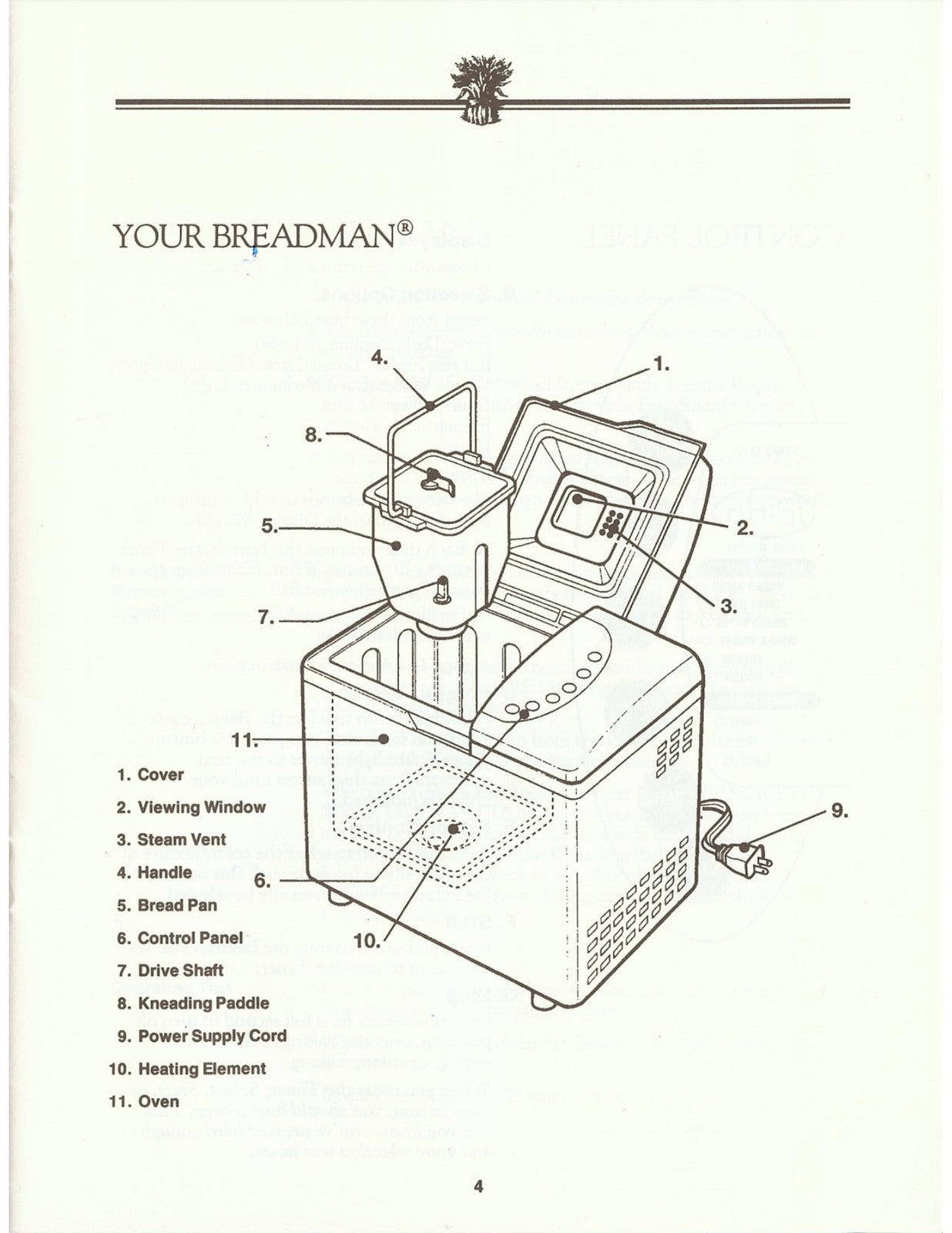 BREADMAN TR-400 Automatic Bread Baker Instruction Manual - WIRE BOUND - COVERS
