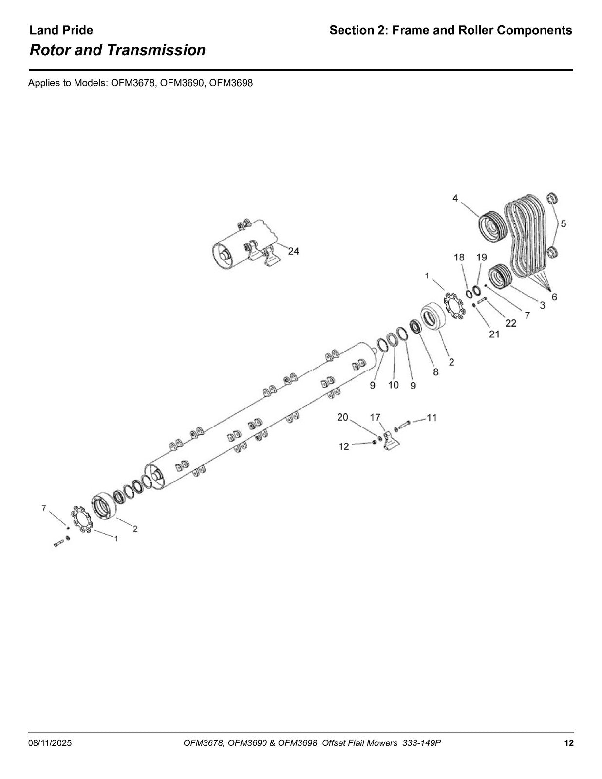 LAND PRIDE OFM36 Series Offset Flail Mowers Parts Manual 2025 - WIRE BOUND