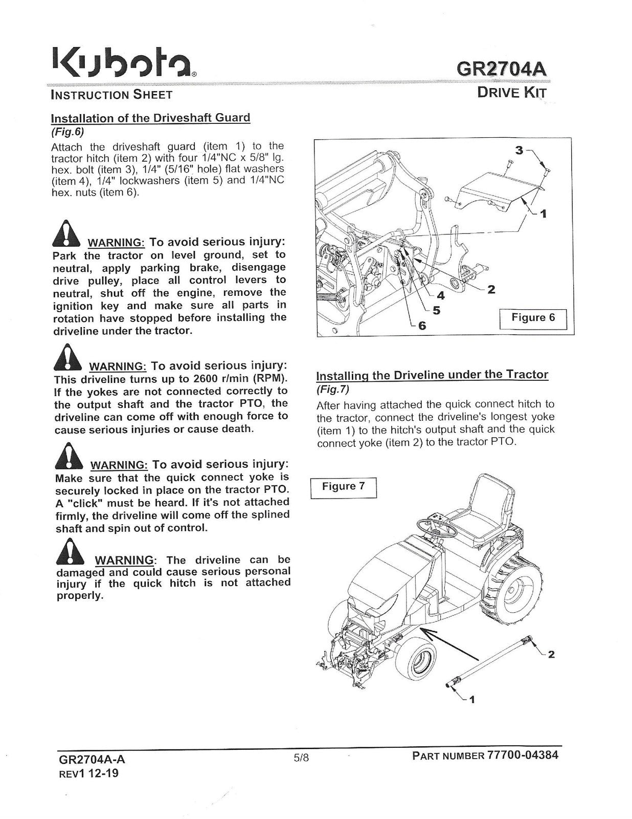 KUBOTA GR2704A GR2700 GR2700A GR2700B Fun Connect Drive Kit Manual - WIRE BOUND