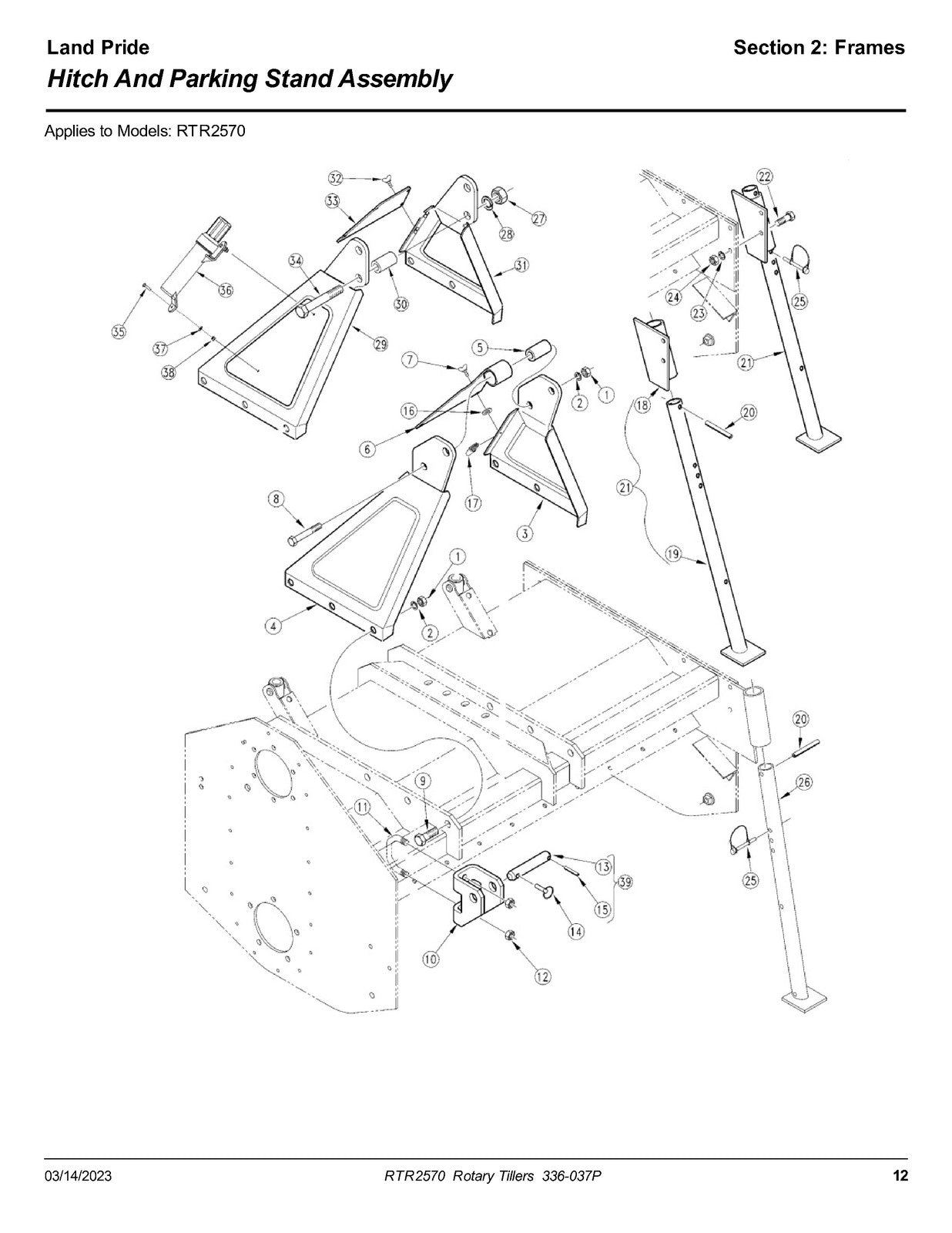 LAND PRIDE RTR25 Series Reverse Rotation Rotary Tillers Parts Manual 2023