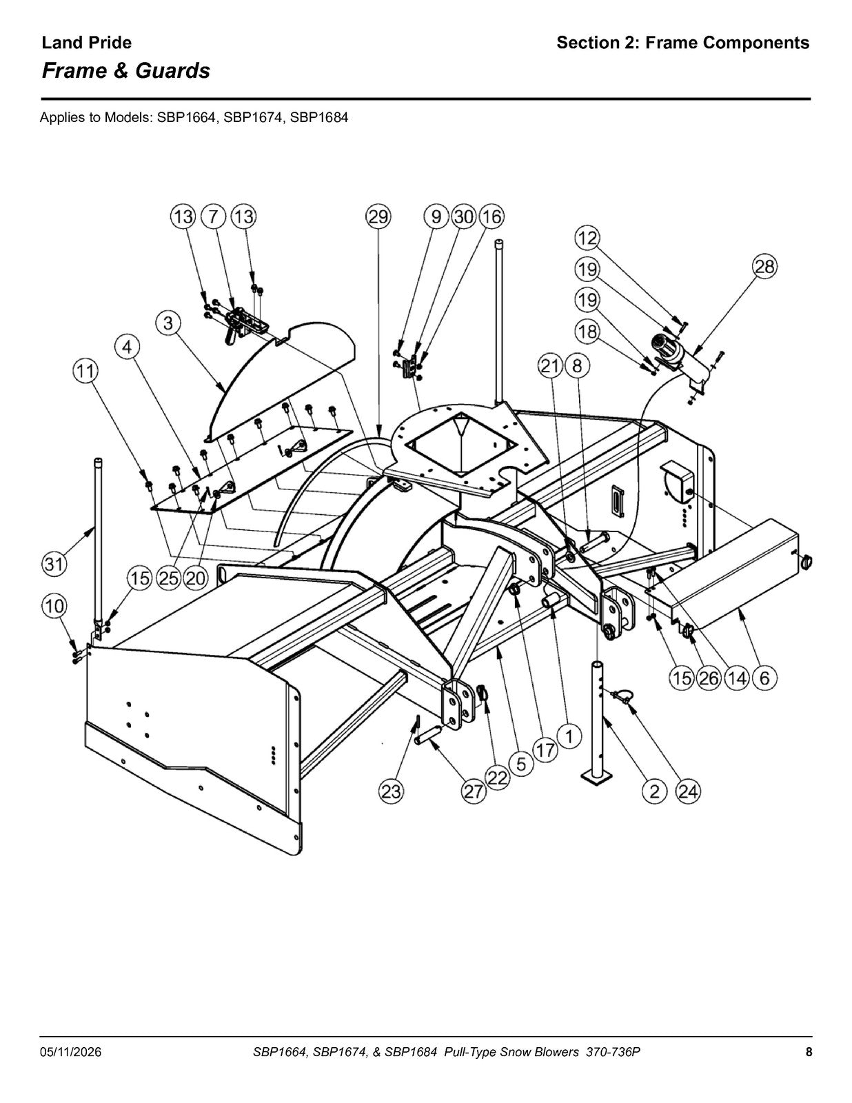 LAND PRIDE SBP16 Series Snow Blowers Parts Manual 2026 - WIRE BOUND - COVERS