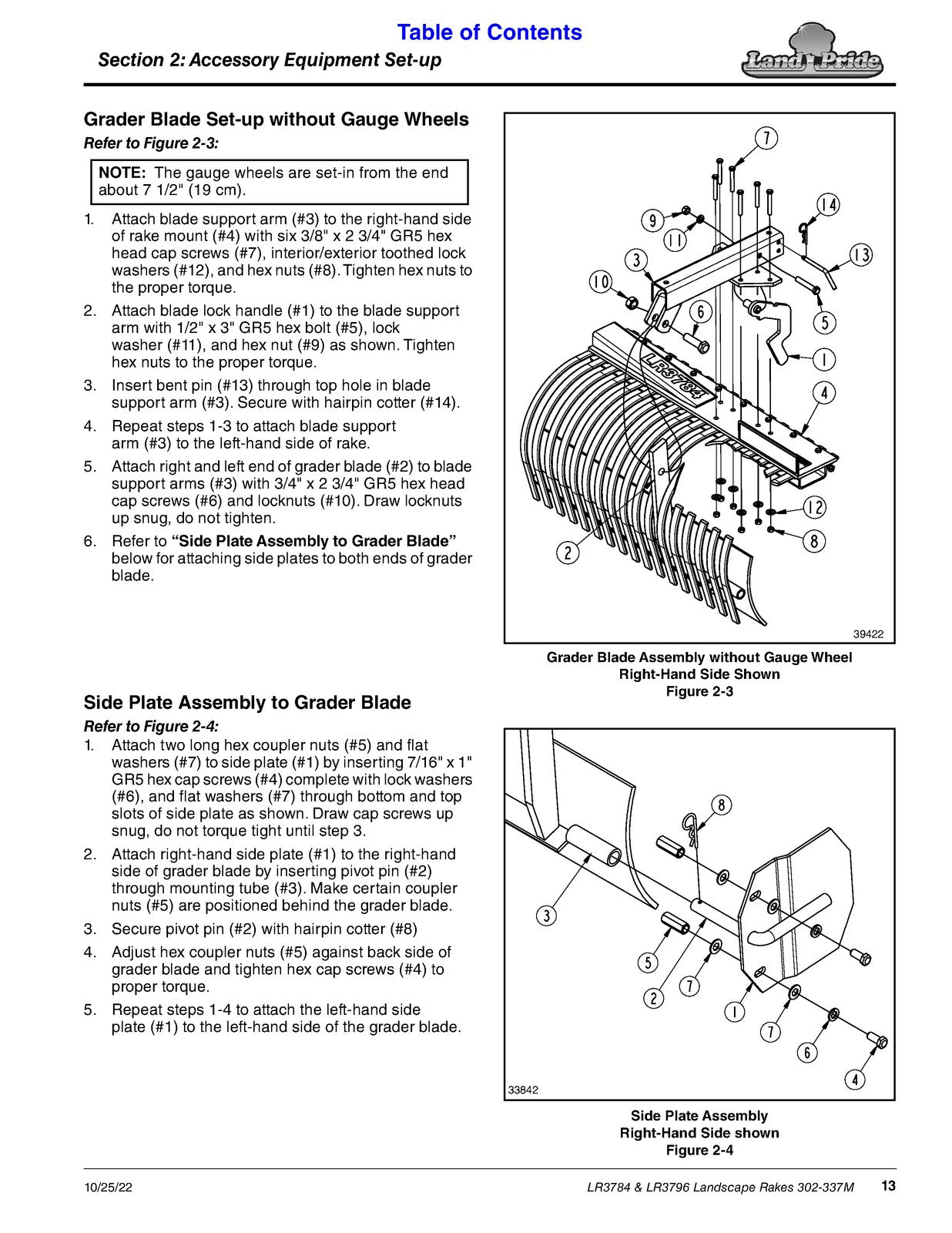LAND PRIDE LR37 Series Landscape Rakes Operators Manual - WIRE BOUND - COVERS
