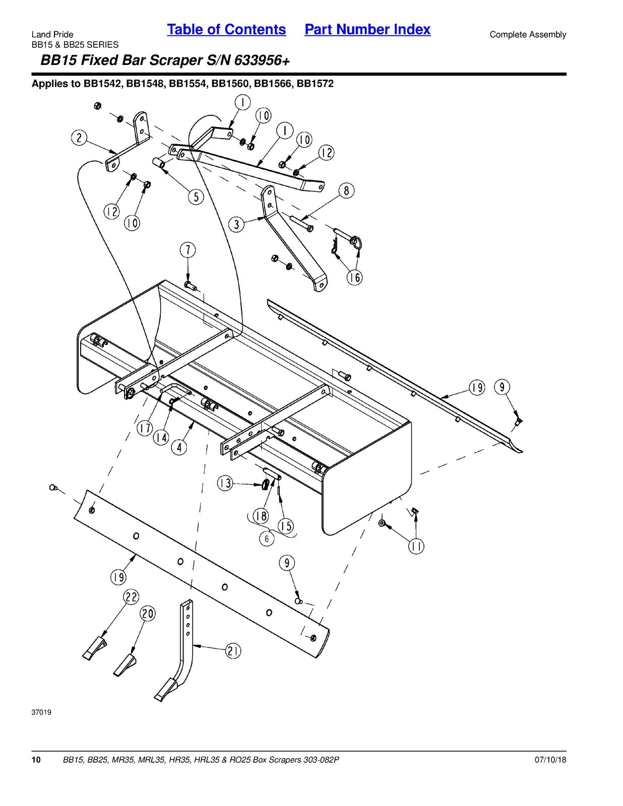 LAND PRIDE BB15 Series Box Scrapers Parts Manual 2019 - WIRE BOUND - COVERS