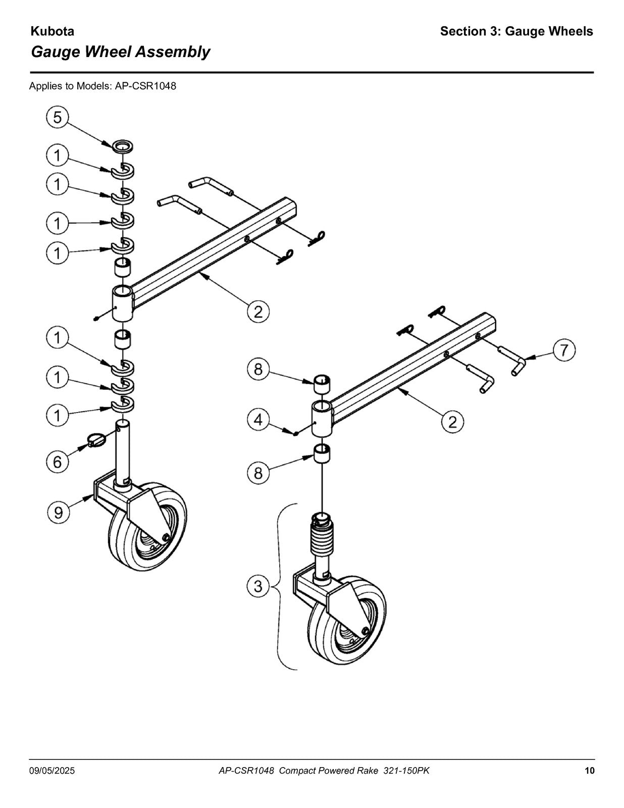 LAND PRIDE CSR10 Series Compact Powered Rakes Parts Manual 2025 - WIRE BOUND