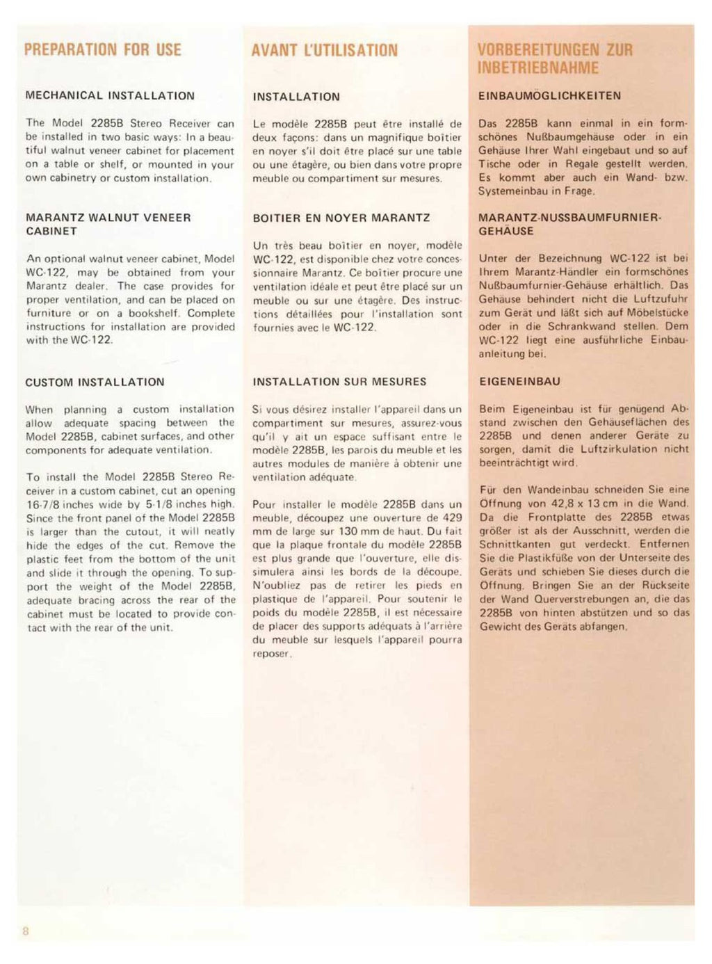 MARANTZ 2285B Receiver Instruction Manual - STEEL WIRE BOUND - PROTECTIVE COVERS