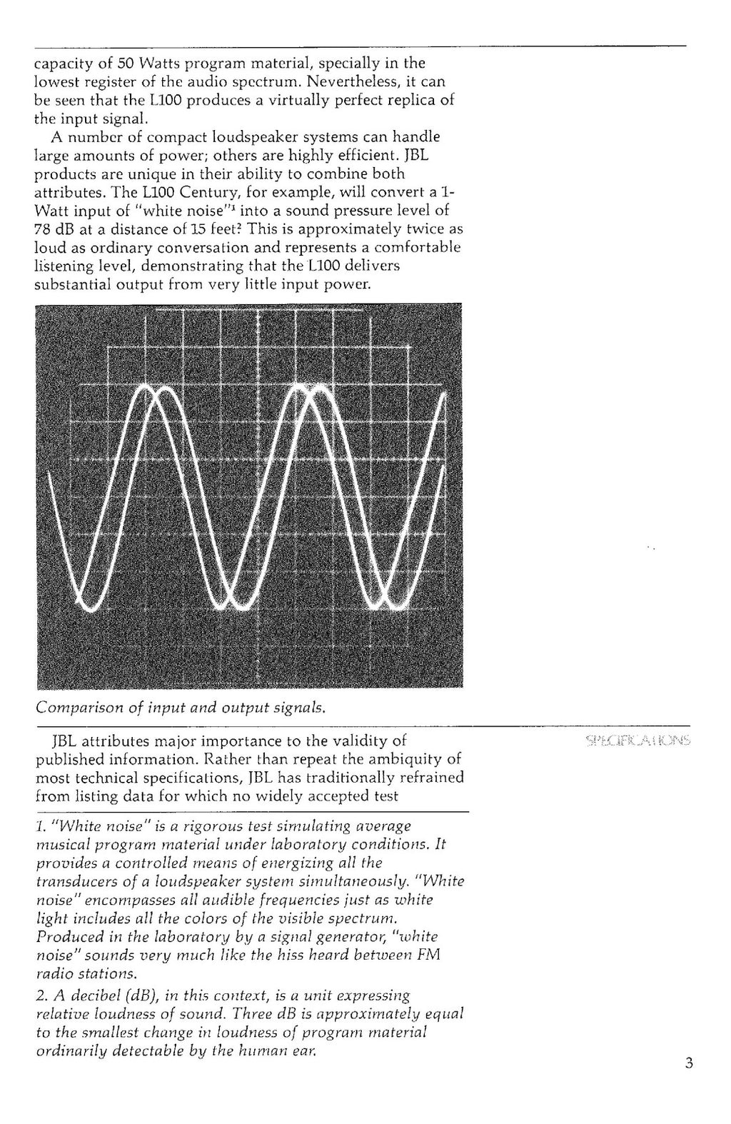 JBL L100 Century Speakers Instruction Manual - STEEL WIRE BOUND - TOUGH COVERS