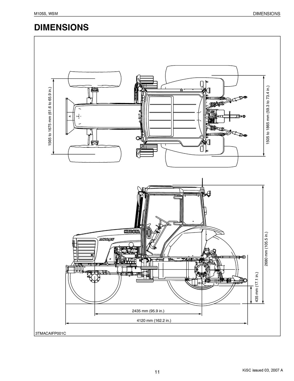 KUBOTA M105S Tractor Workshop Manual 2007 - BOUND - COVERS - XL FOLDOUT PAGES