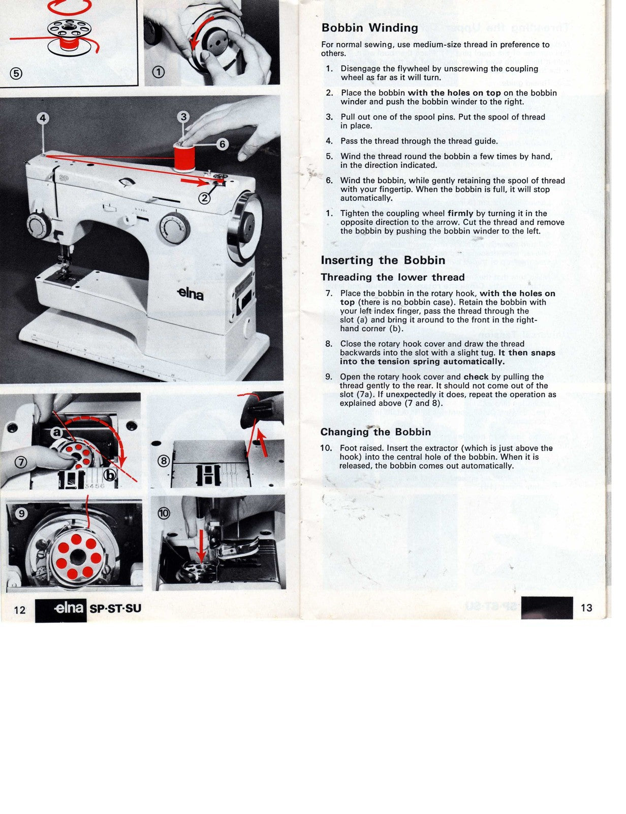 ELNA SP ST SU Sewing Machine Instruction Manual - WIRE BOUND - TOUGH COVERS