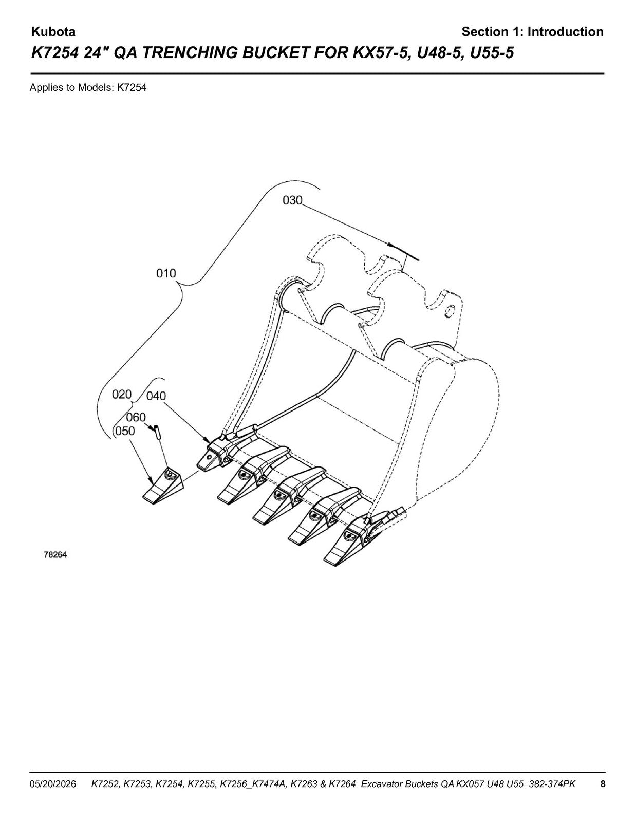 LAND PRIDE K72XX U48 K-series Excavator Buckets Parts Manual 2026 - WIRE BOUND