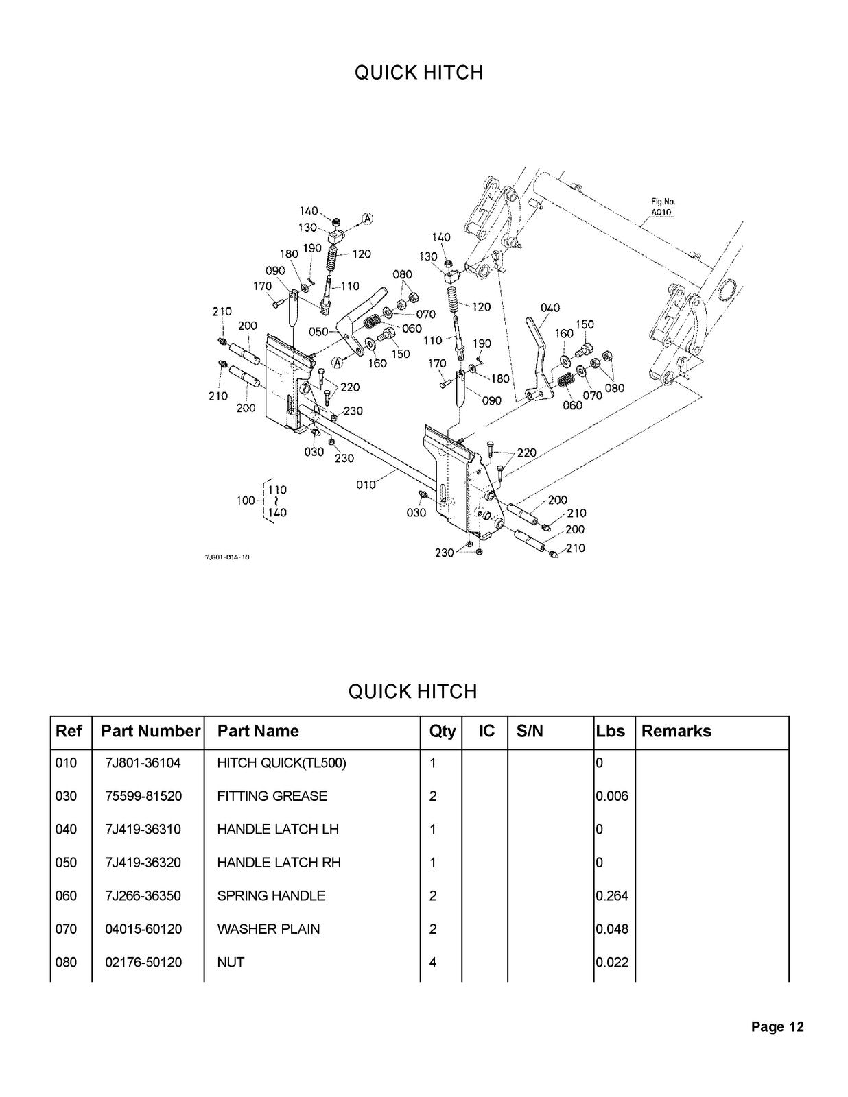 KUBOTA B26 TL500 Loader Illustrated Parts List Manual - WIRE BOUND - COVERS
