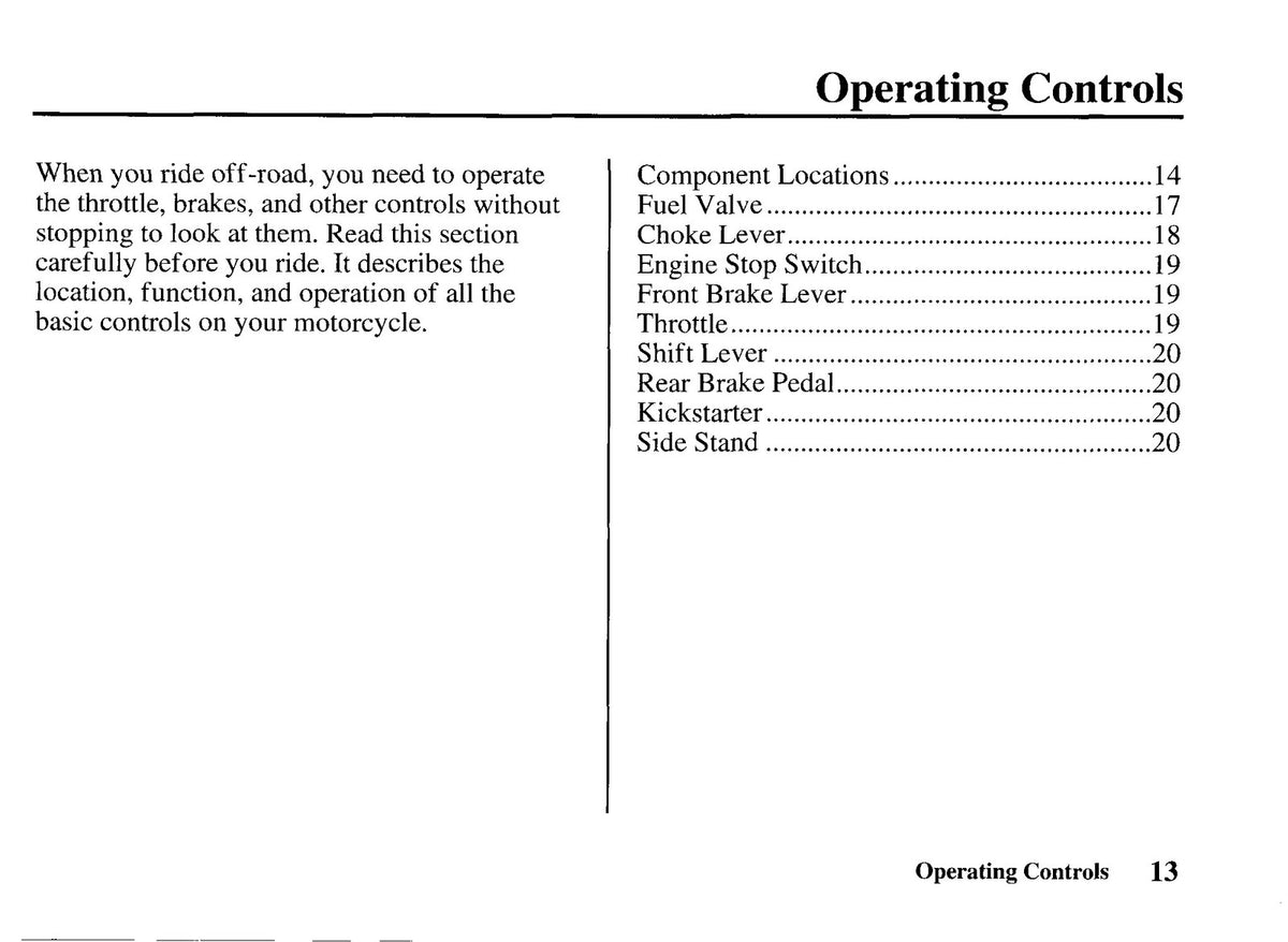 HONDA XR70R Owners Manual 1999 - STEEL WIRE BOUND - PROTECTIVE COVERS