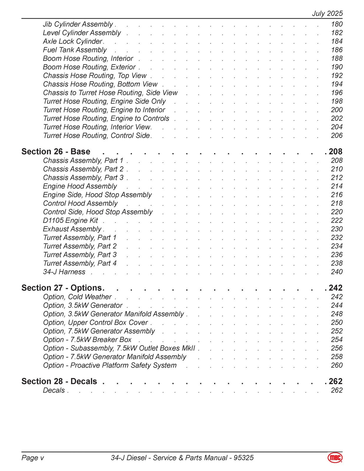 MEC 34-J Diesel Aerial Work Platform Service  Parts Manual - WIRE BOUND