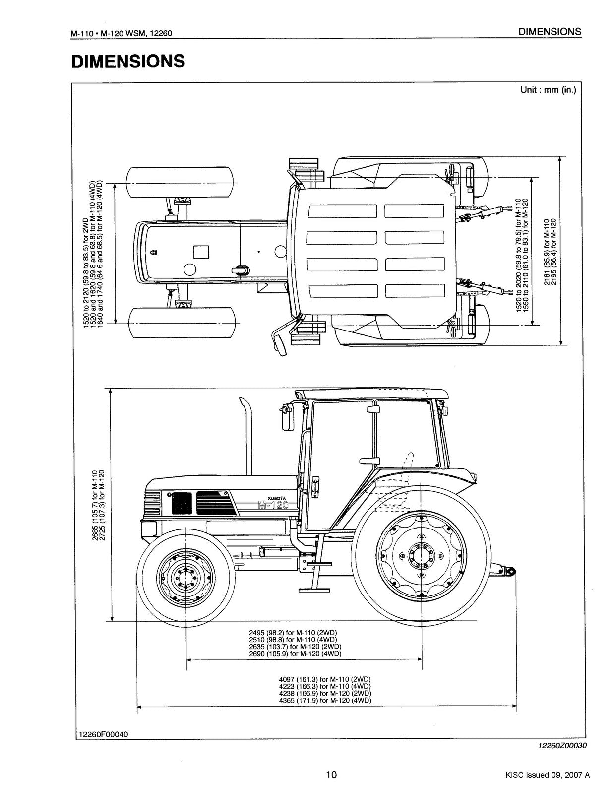 KUBOTA M-110 M-120 Tractor Workshop Manual - BOUND - COVERS - XL FOLDOUT PAGES