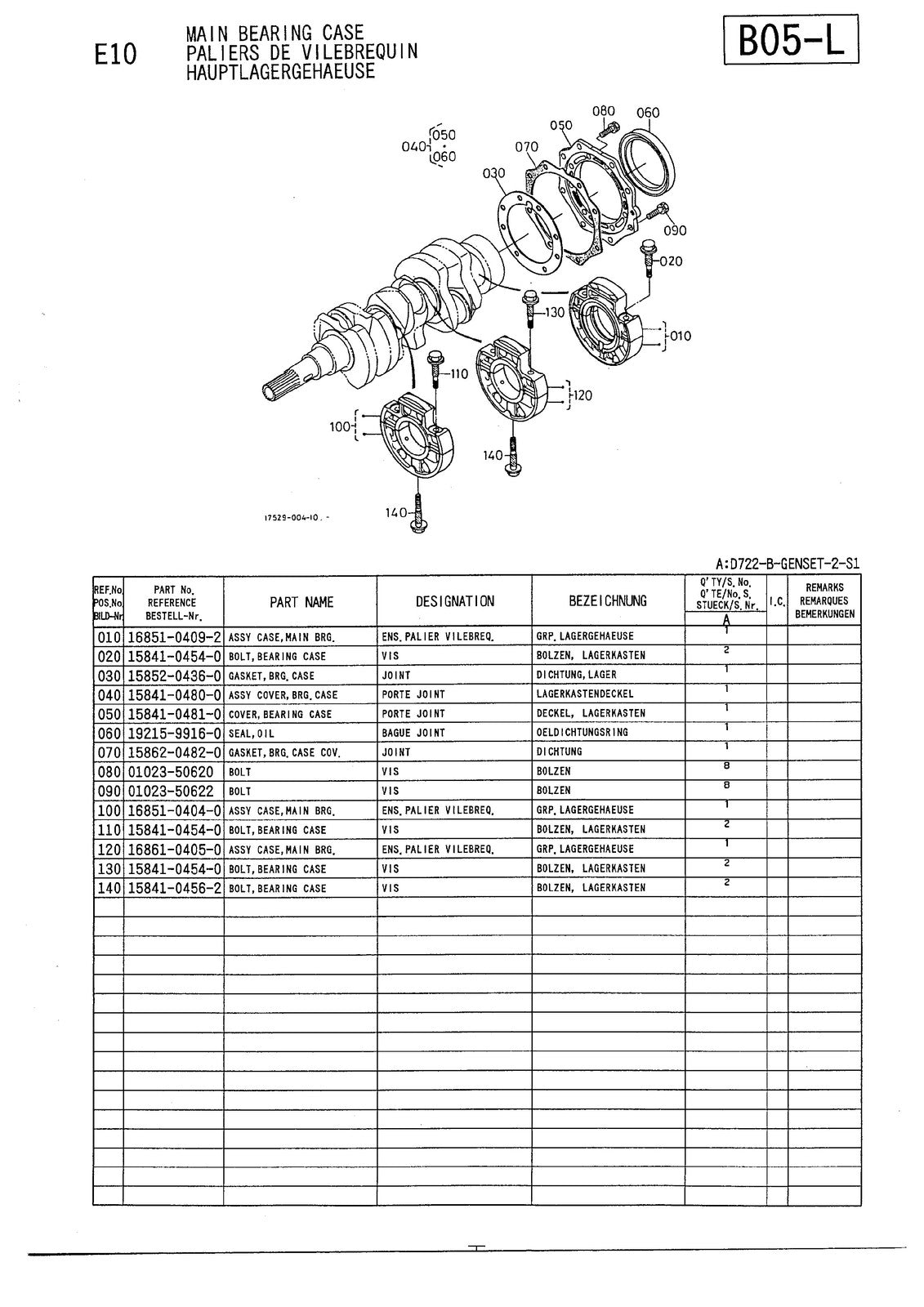 KUBOTA D722-B-GENSET-2-S1 Engine Illustrated Parts List Manual 1996 - WIRE BOUND