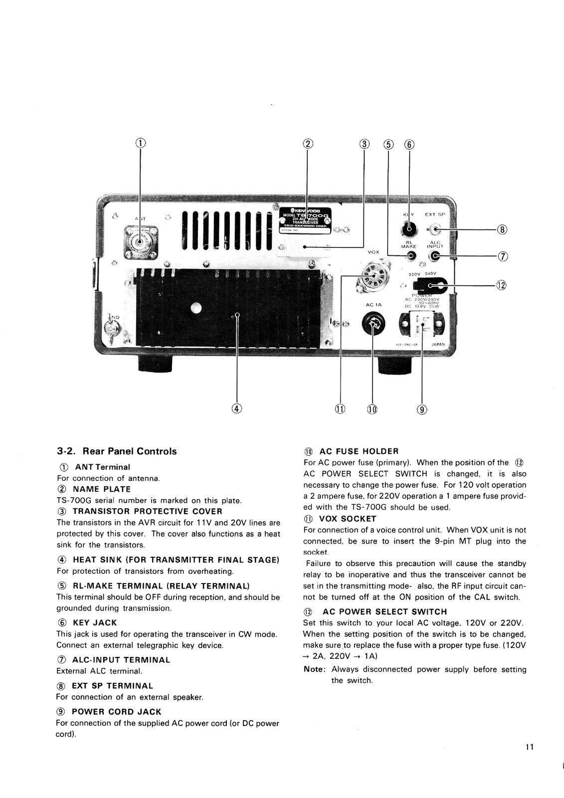 KENWOOD TS-700G 2m All Mode Transceiver Operating Manual - WIRE BOUND - COVERS