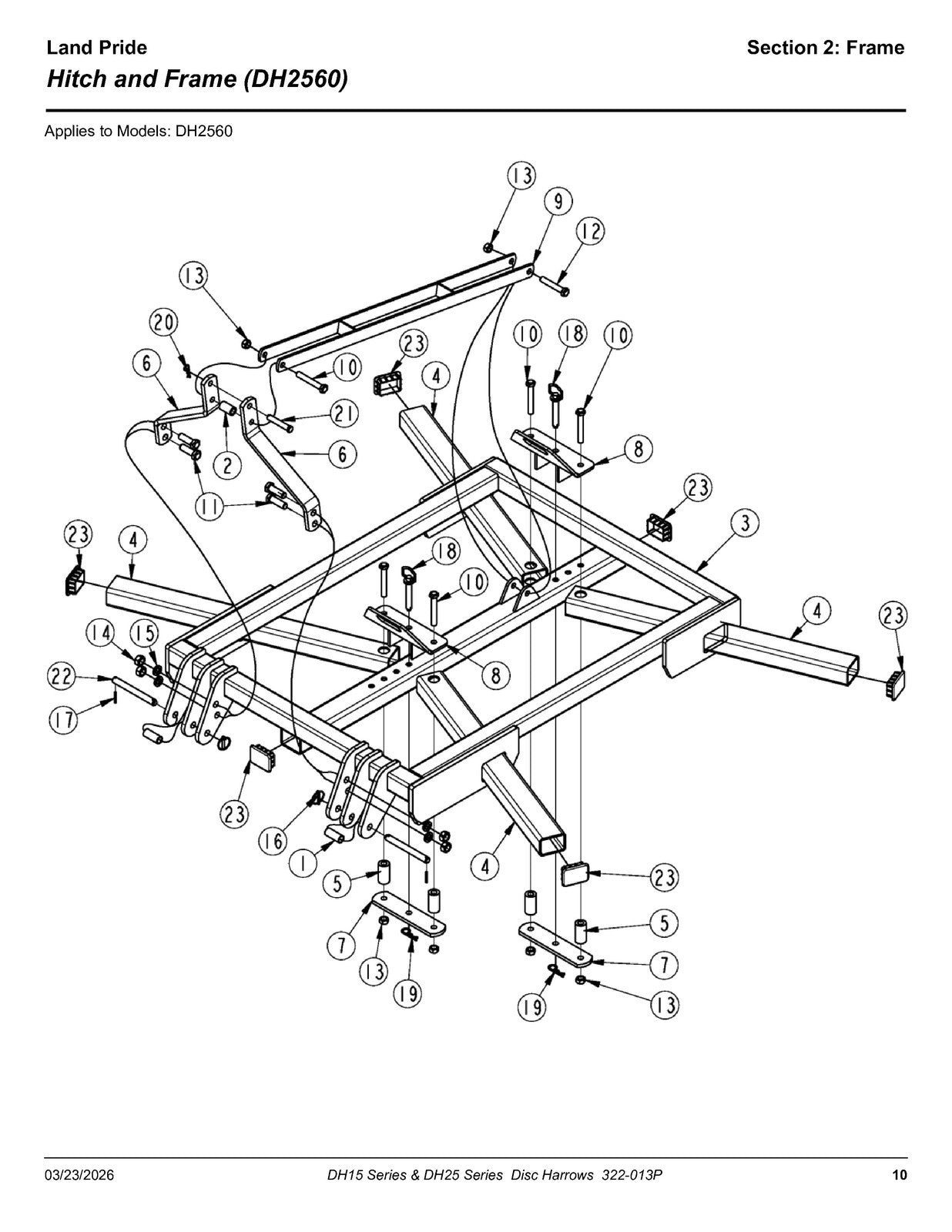 LAND PRIDE DH15 Series Disc Harrows Parts Manual 2026 - WIRE BOUND - COVERS