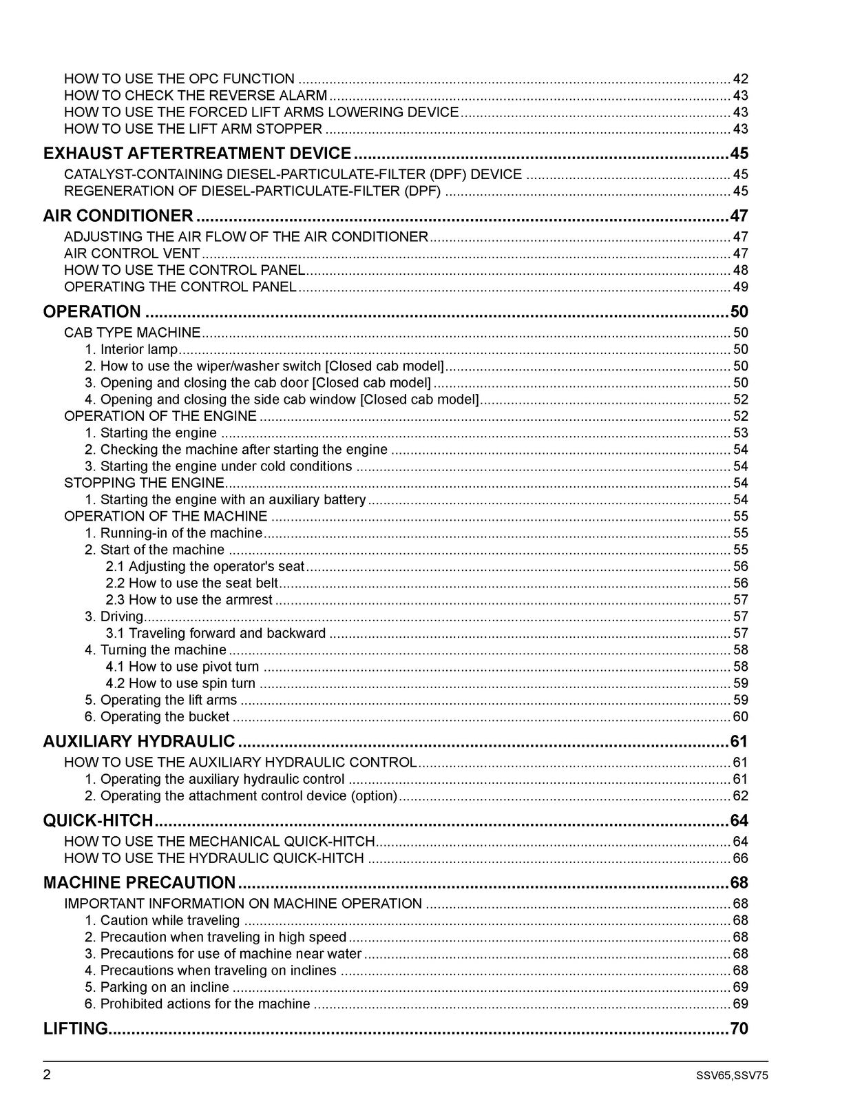 KUBOTA SSV65 SSV75 Skid Steer Loader Operators Manual, BOUND, COVERS, FOLDOUTS