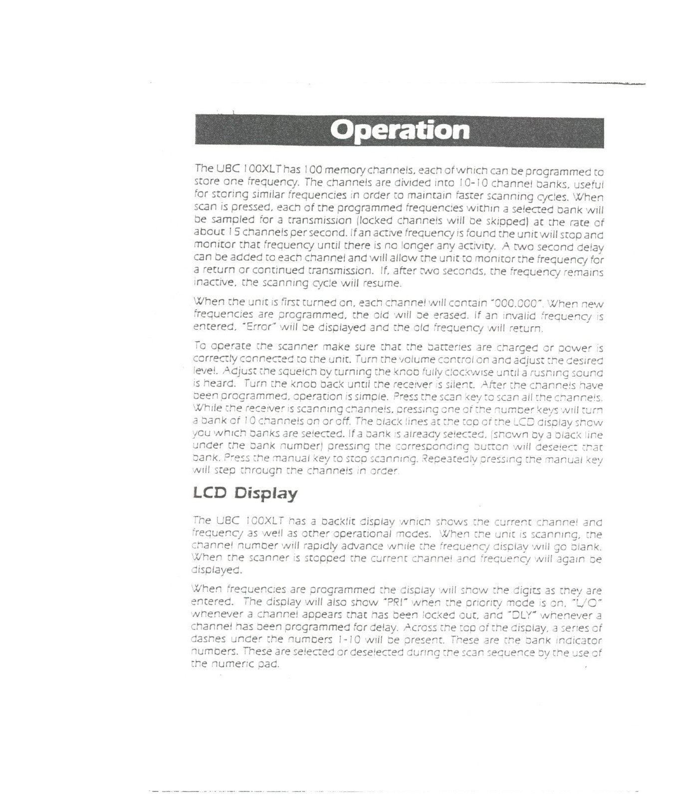 UNIDEN UBC100XLT 100 Channel Hand Held Scanner Operating Guide, FOLDOUTS
